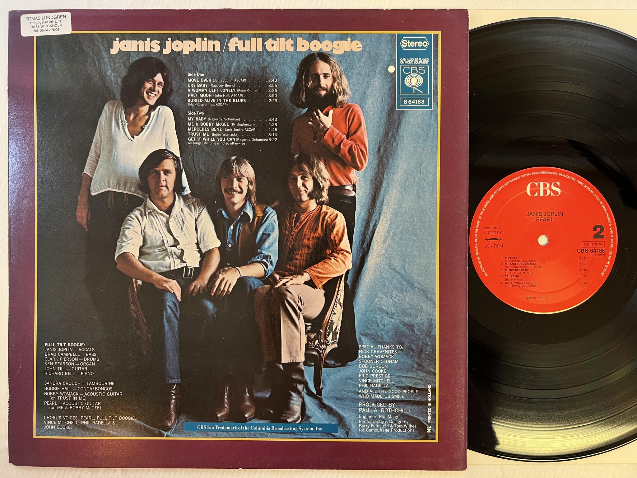 Omslagsbild för skivan JANIS JOPLIN pearl LP re Hol CBS 64188