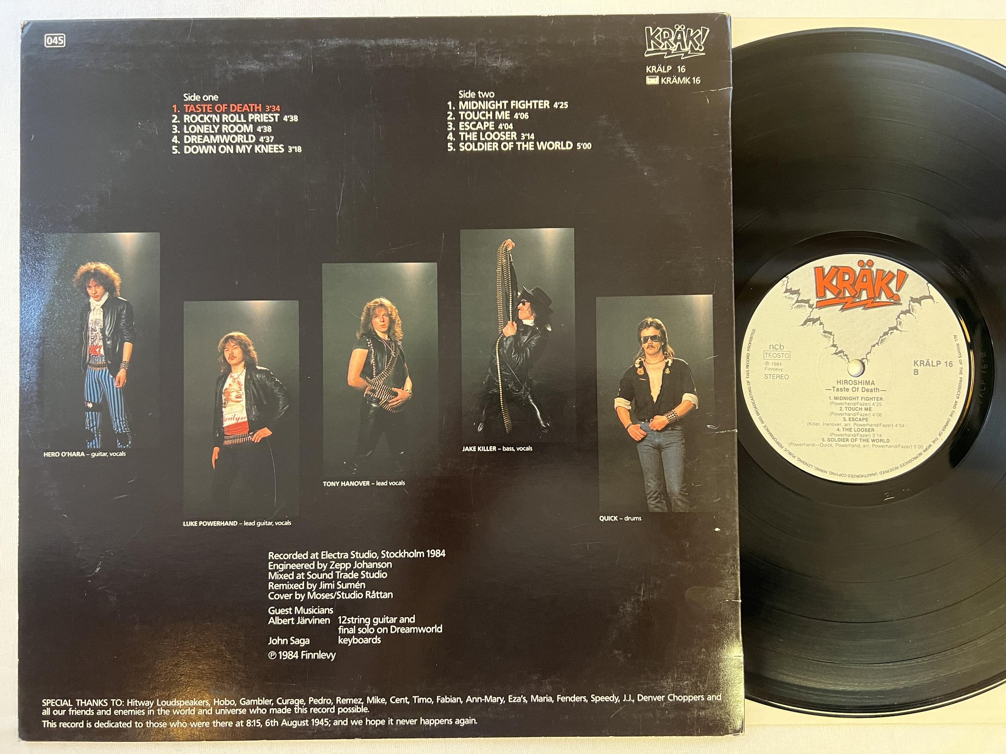 Omslagsbild för skivan HIROSHIMA taste of death LP -84 Finland KRÄK! KRÄLP 16 ** rare **