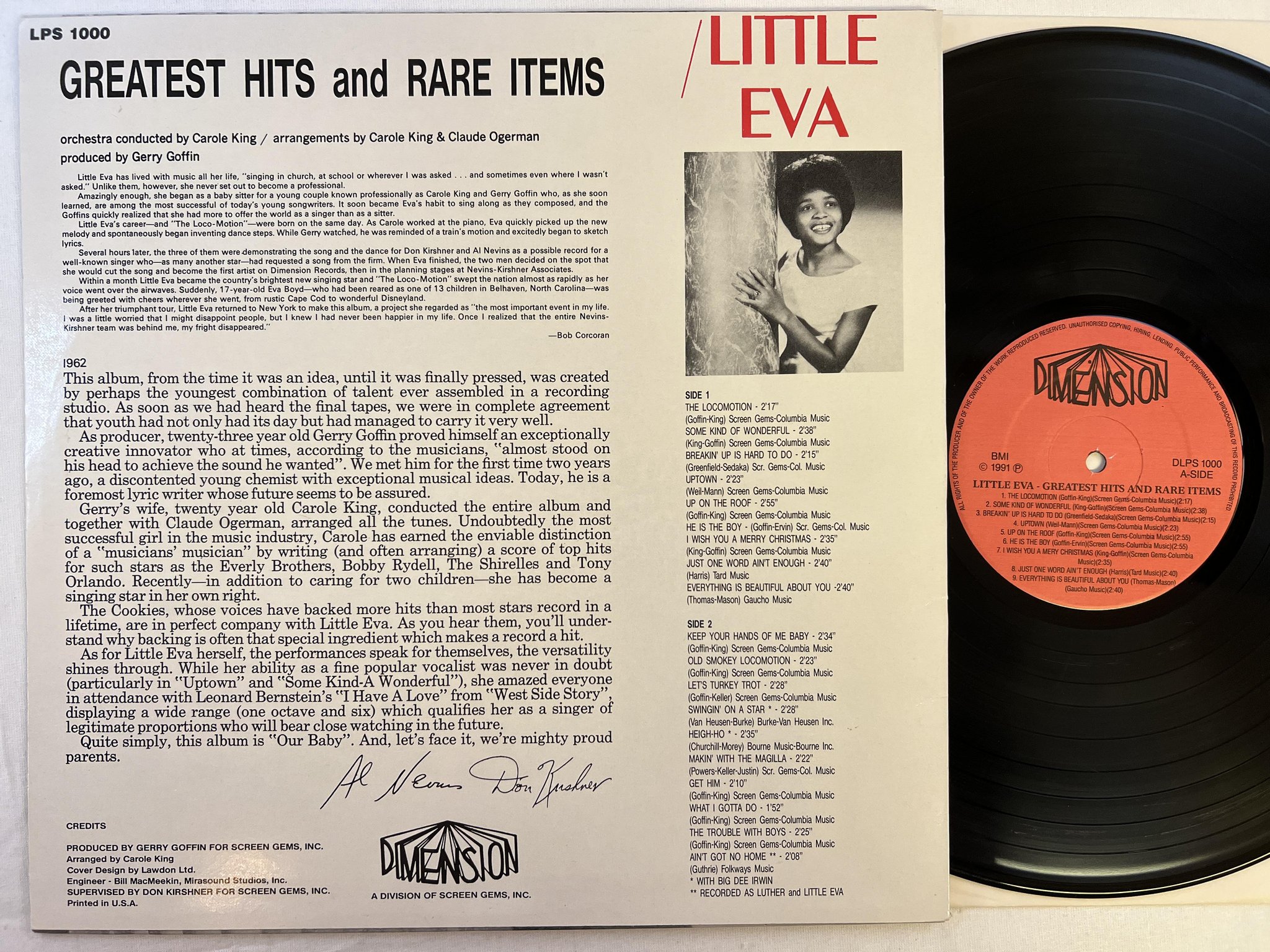 Omslagsbild för skivan LITTLE EVA greatest hits & rare items LP -91 US DIMENSION LPS 1000  
