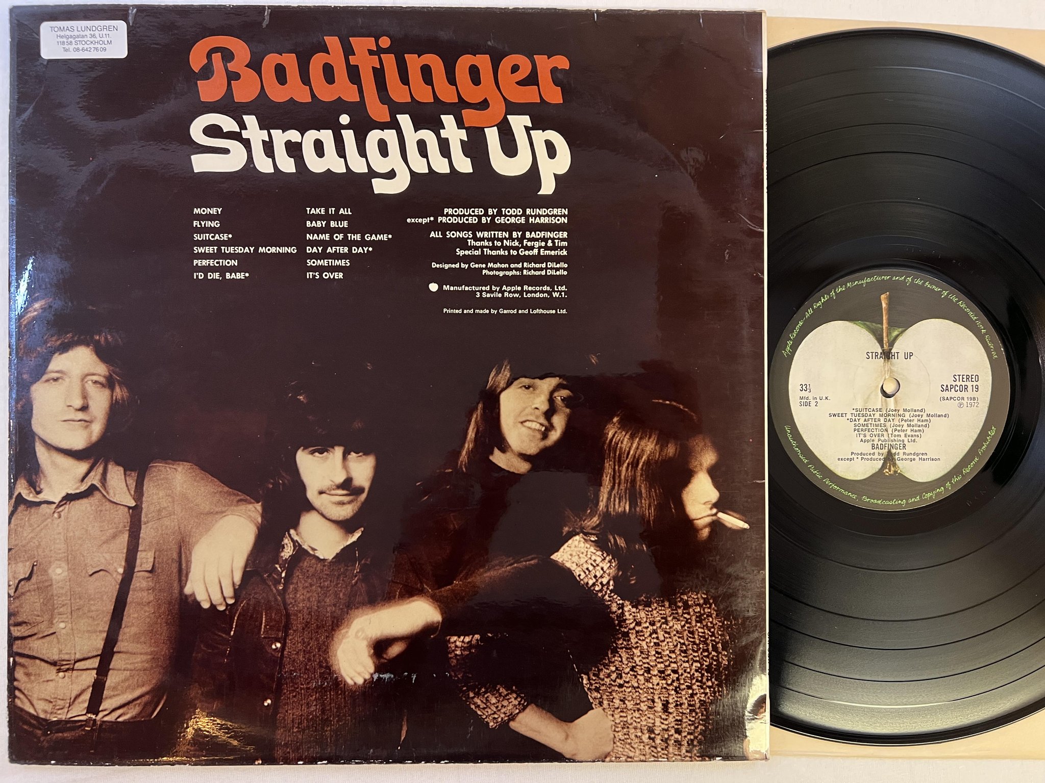 Omslagsbild för skivan BADFINGER straight up LP -72 UK APPLE SAPCOR 19 