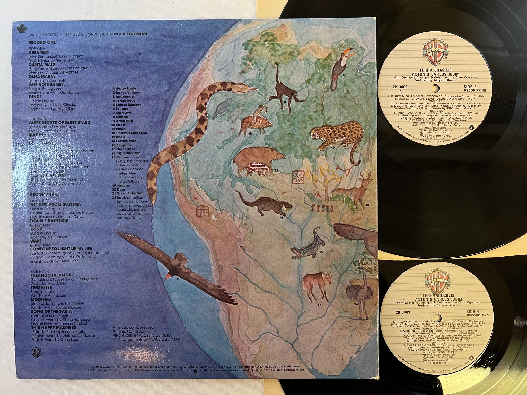 Omslagsbild för skivan ANTONIO CARLOS JOBIM terra brasilis 2xLP -80 Can WARNER 2B 3409