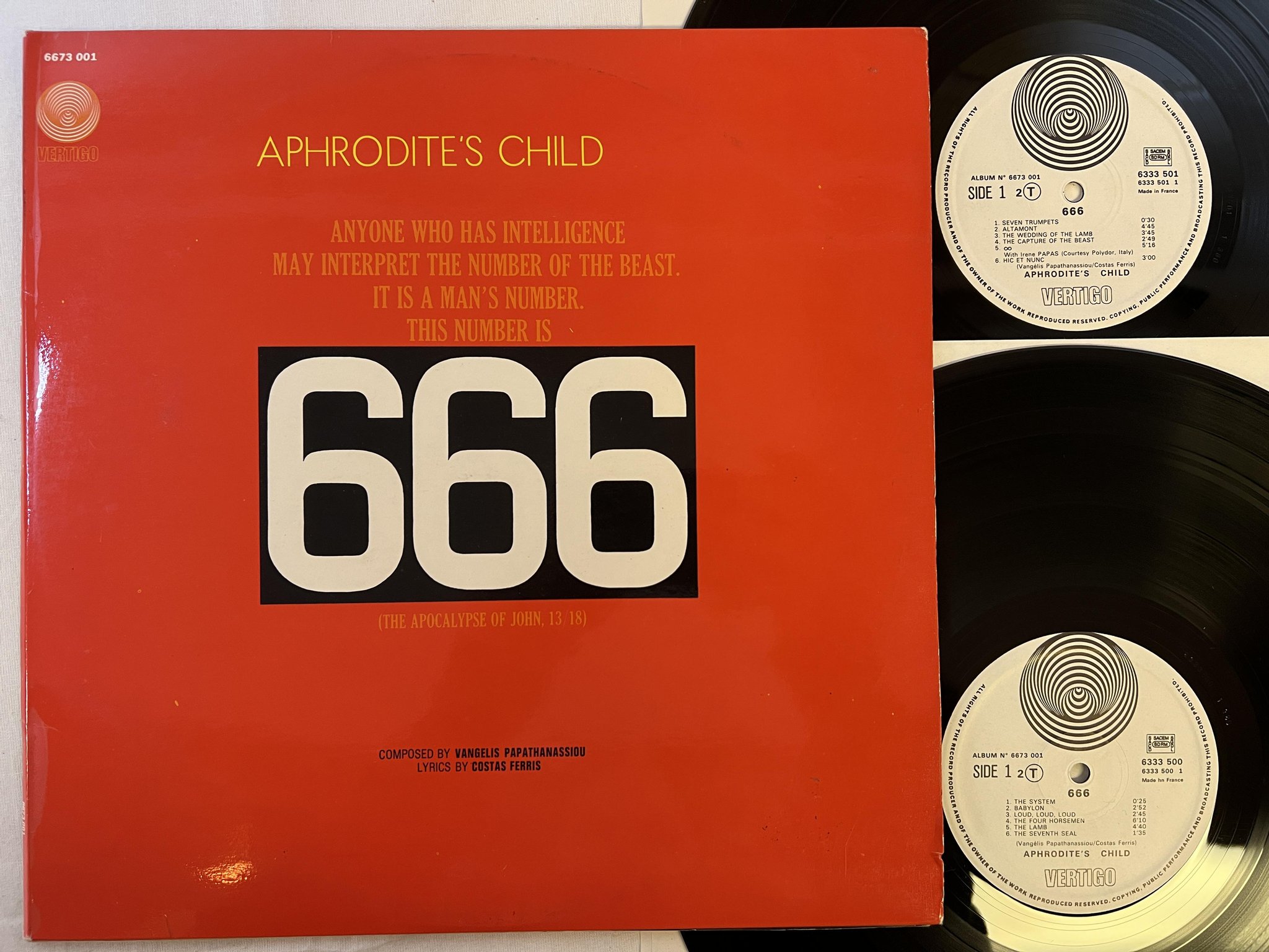 Omslagsbild för skivan APHRODITE'S CHILD 666 2xLP re Fra VERTIGO 6333 500 ** CLASSIC **