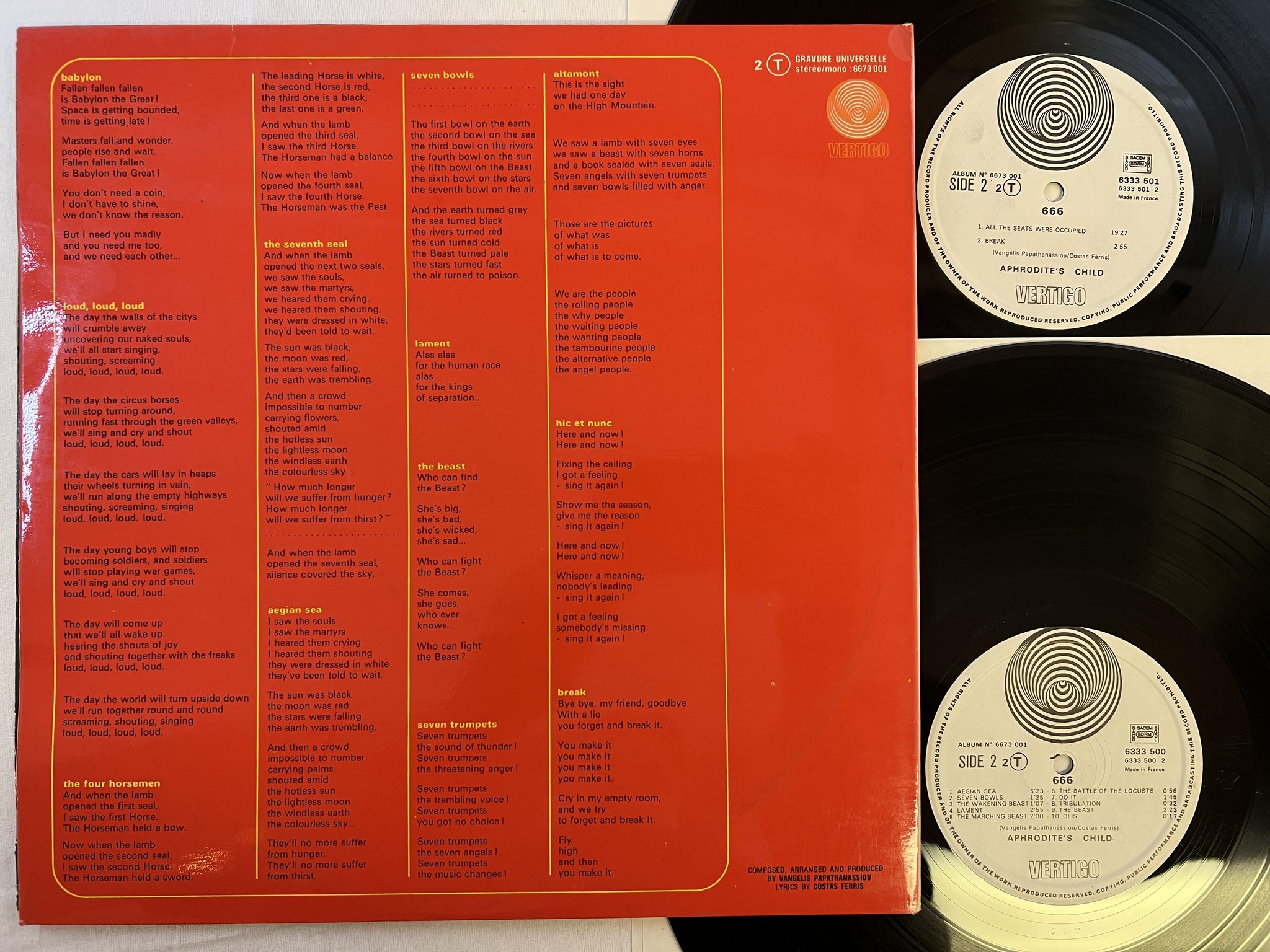 Omslagsbild för skivan APHRODITE'S CHILD 666 2xLP re Fra VERTIGO 6333 500 ** CLASSIC **