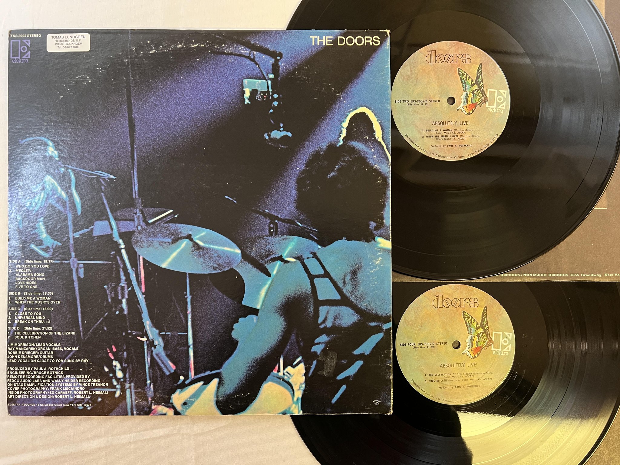 Omslagsbild för skivan THE DOORS absolutely live! 2xLP ELEKTRA EKS-9002