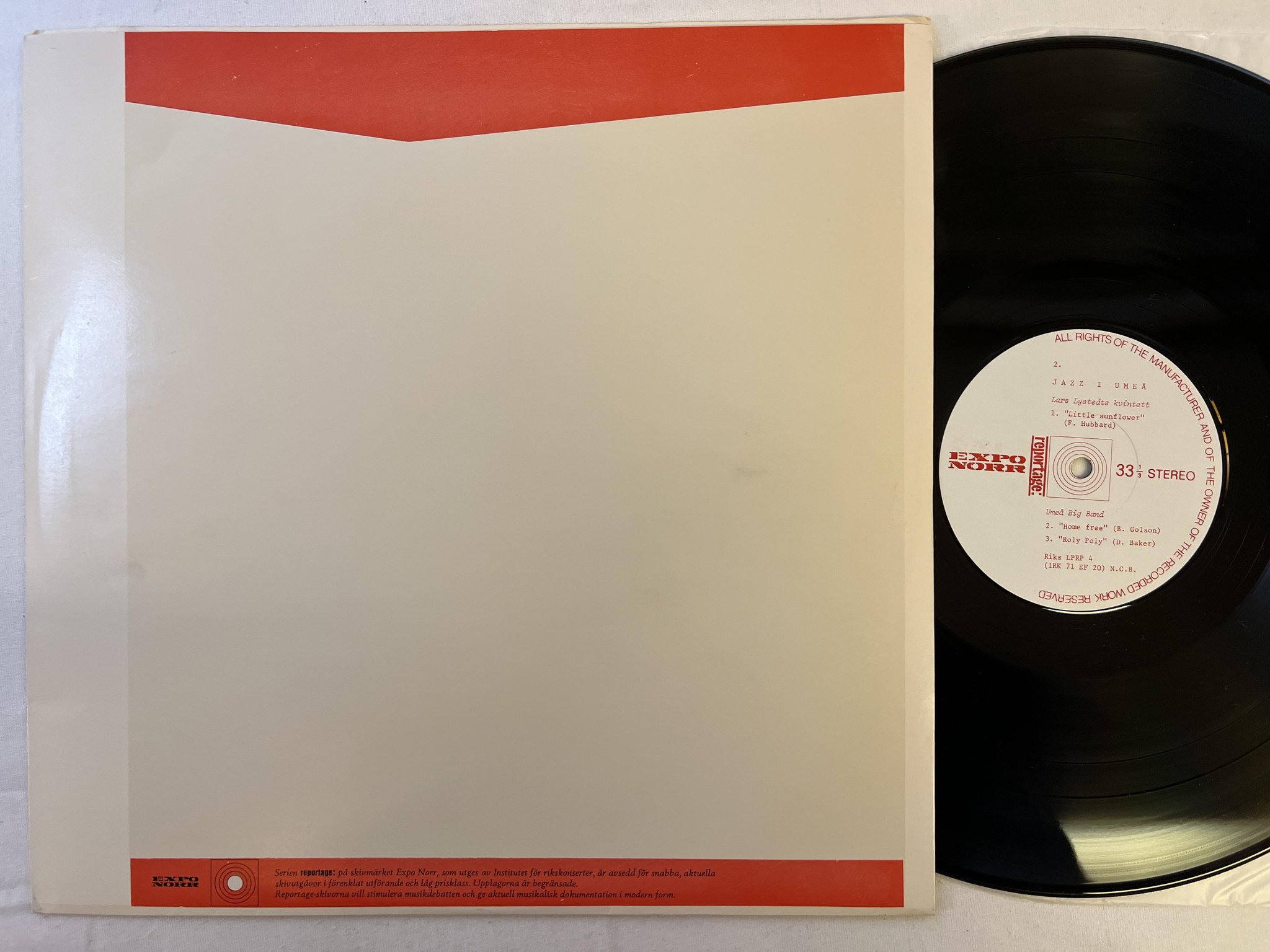 Omslagsbild för skivan LARS LYSTEDTS KVINTETT jazz i Umeå LP -71 EXPO NORR Riks LPRP 4