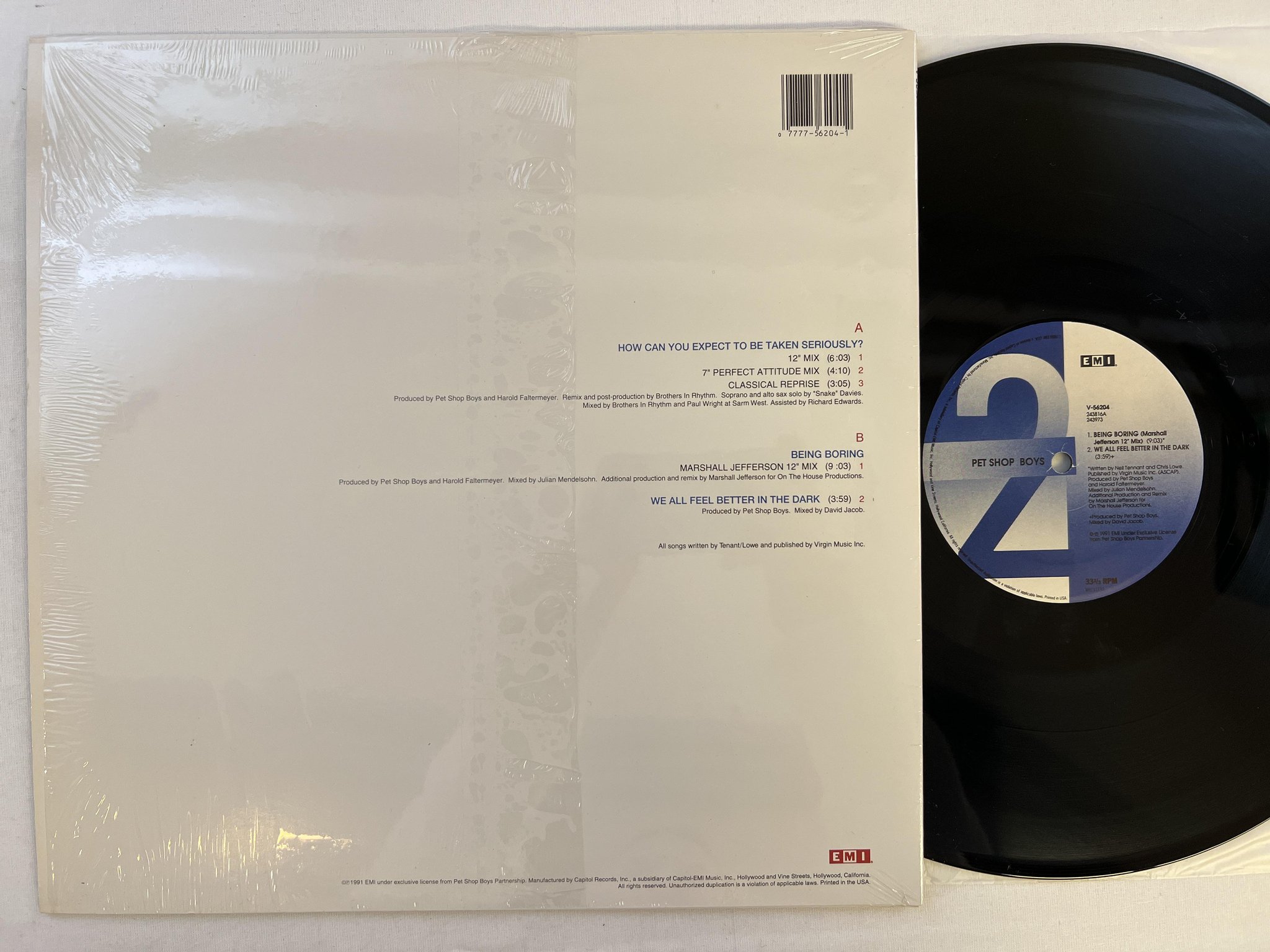 Omslagsbild för skivan PET SHOP BOYS How Can You Expect To Be Taken Seriously? 12"  -91 EMI USA V-56204