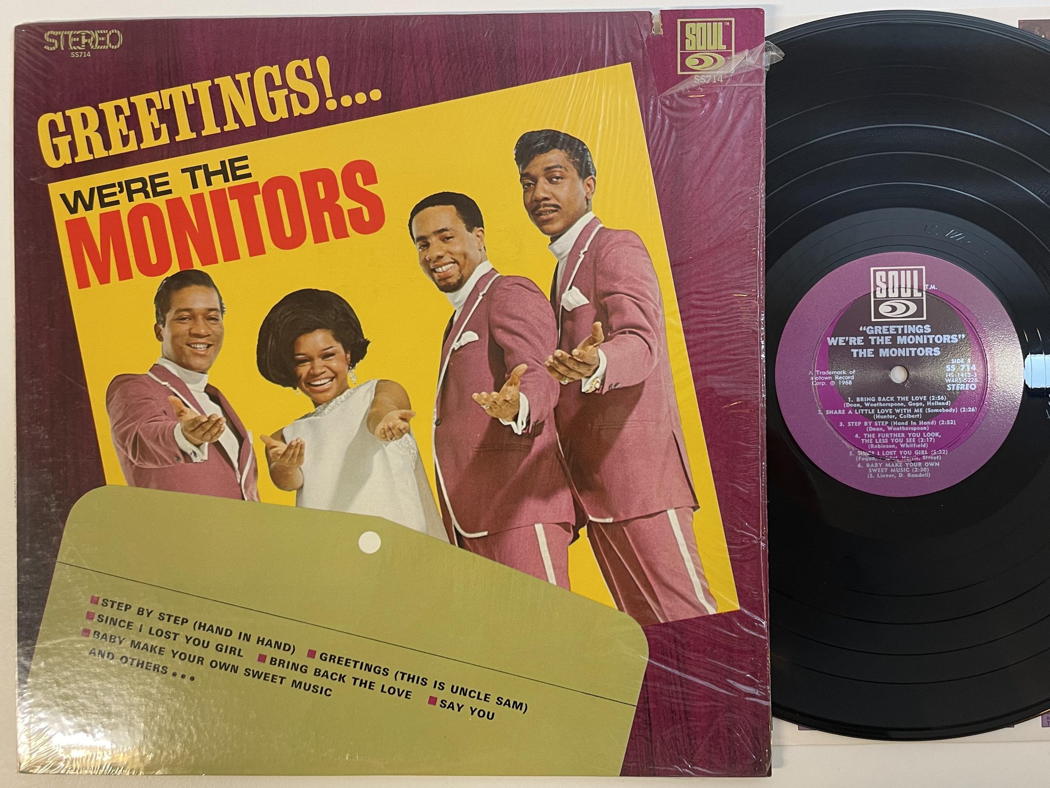Omslagsbild för skivan THE MONITORS "greetings" we are the monitors LP -68 US SOUL SS 714