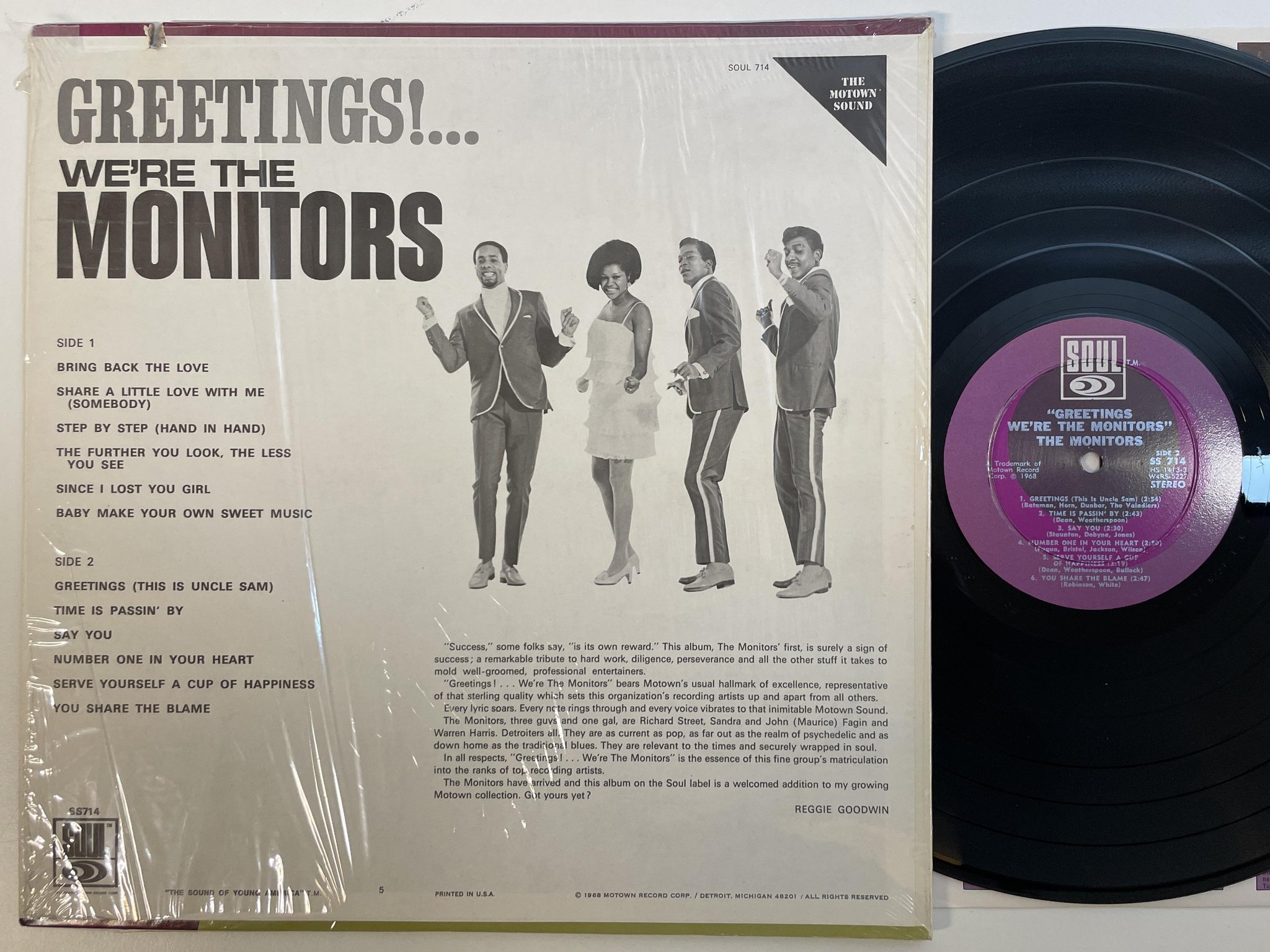 Omslagsbild för skivan THE MONITORS "greetings" we are the monitors LP -68 US SOUL SS 714