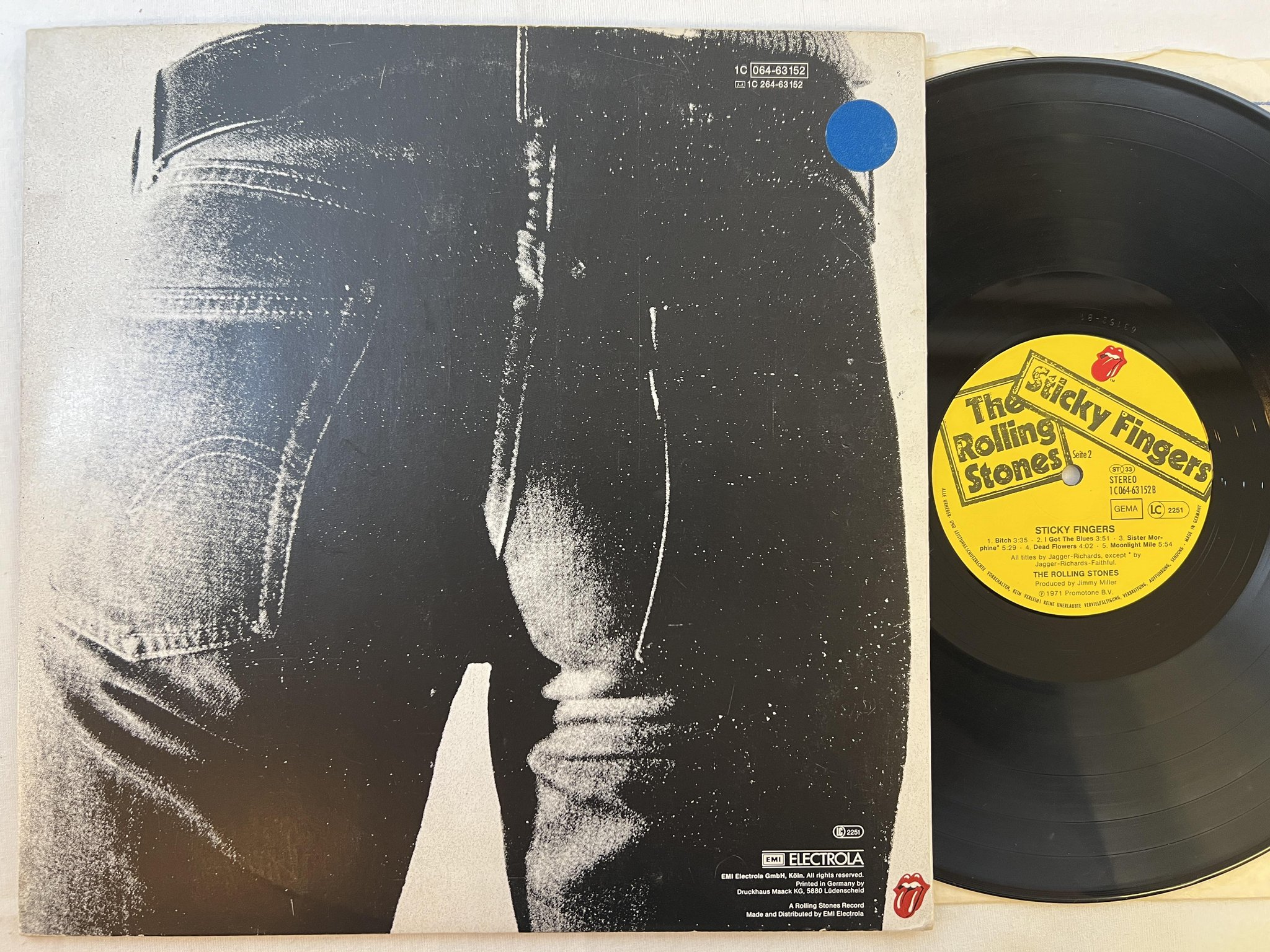 Omslagsbild för skivan ROLLING STONES sticky fingers LP Ger 1C 064-63152 Andy Warhol art work