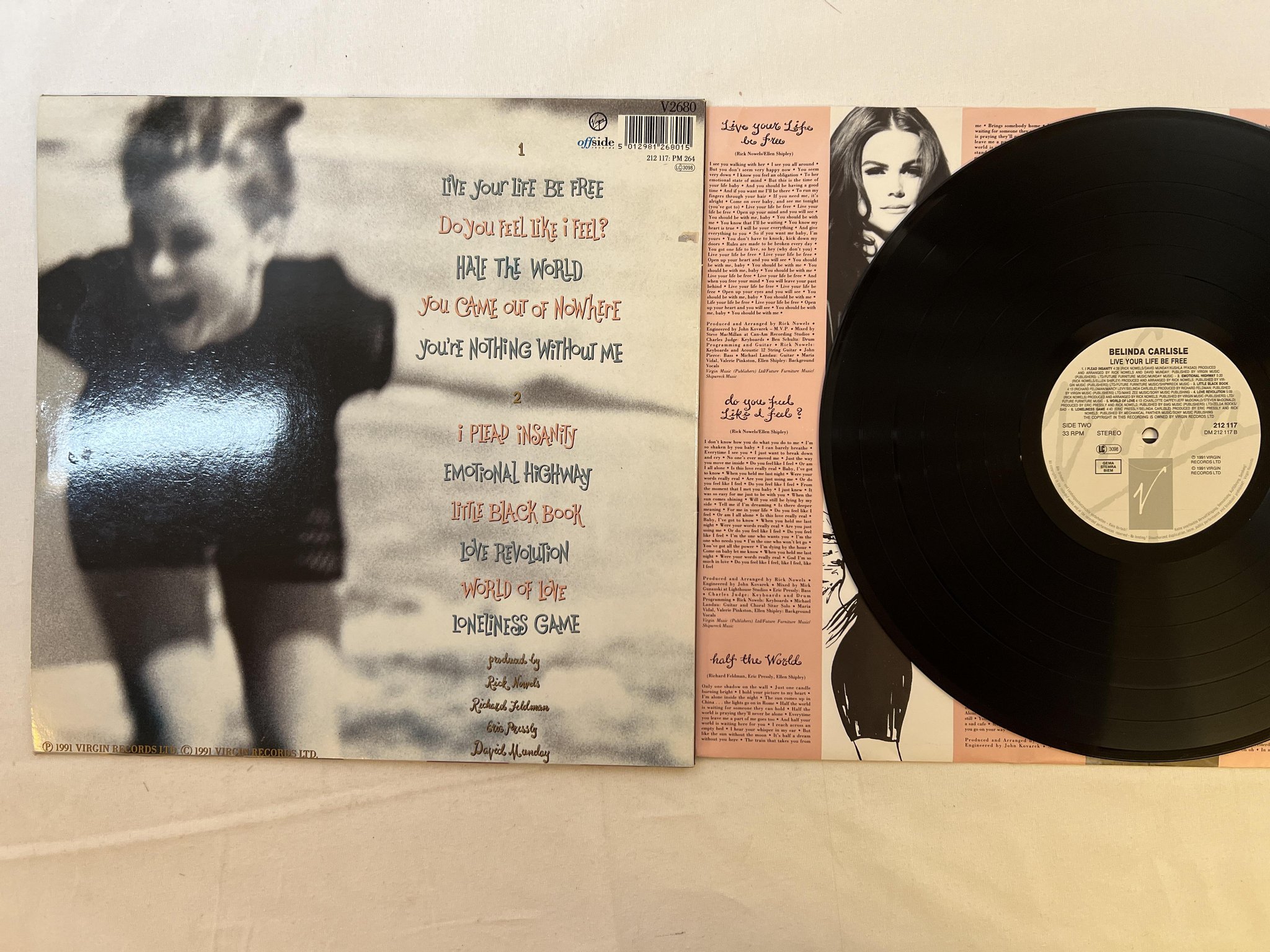 Omslagsbild för skivan BELINDA CARLISLE Live Your Life Be Free LP -91 EU virgin v 2680