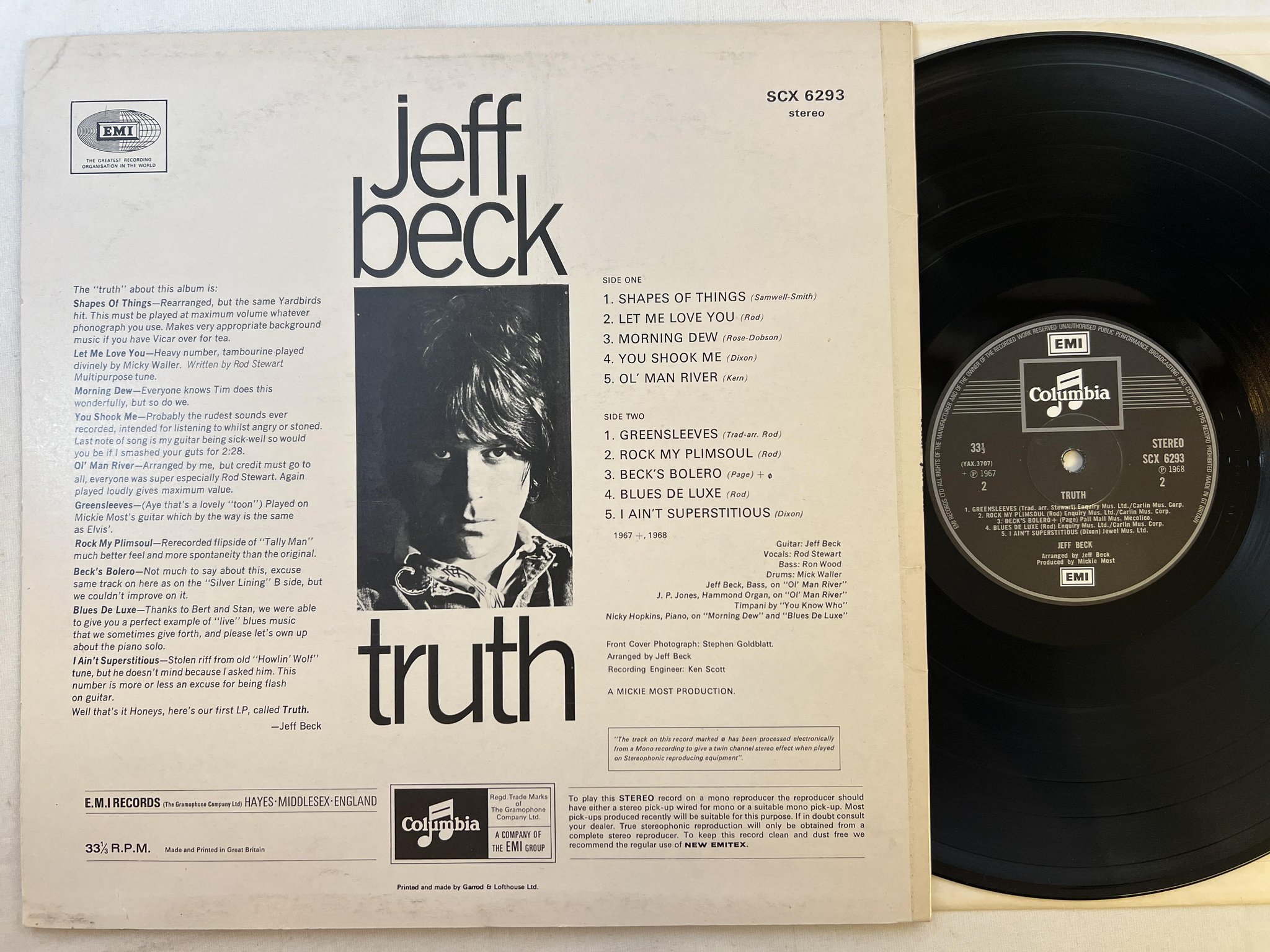 Omslagsbild för skivan JEFF BECK truth LP re UK EMI / COLUMBIA SCX 6293