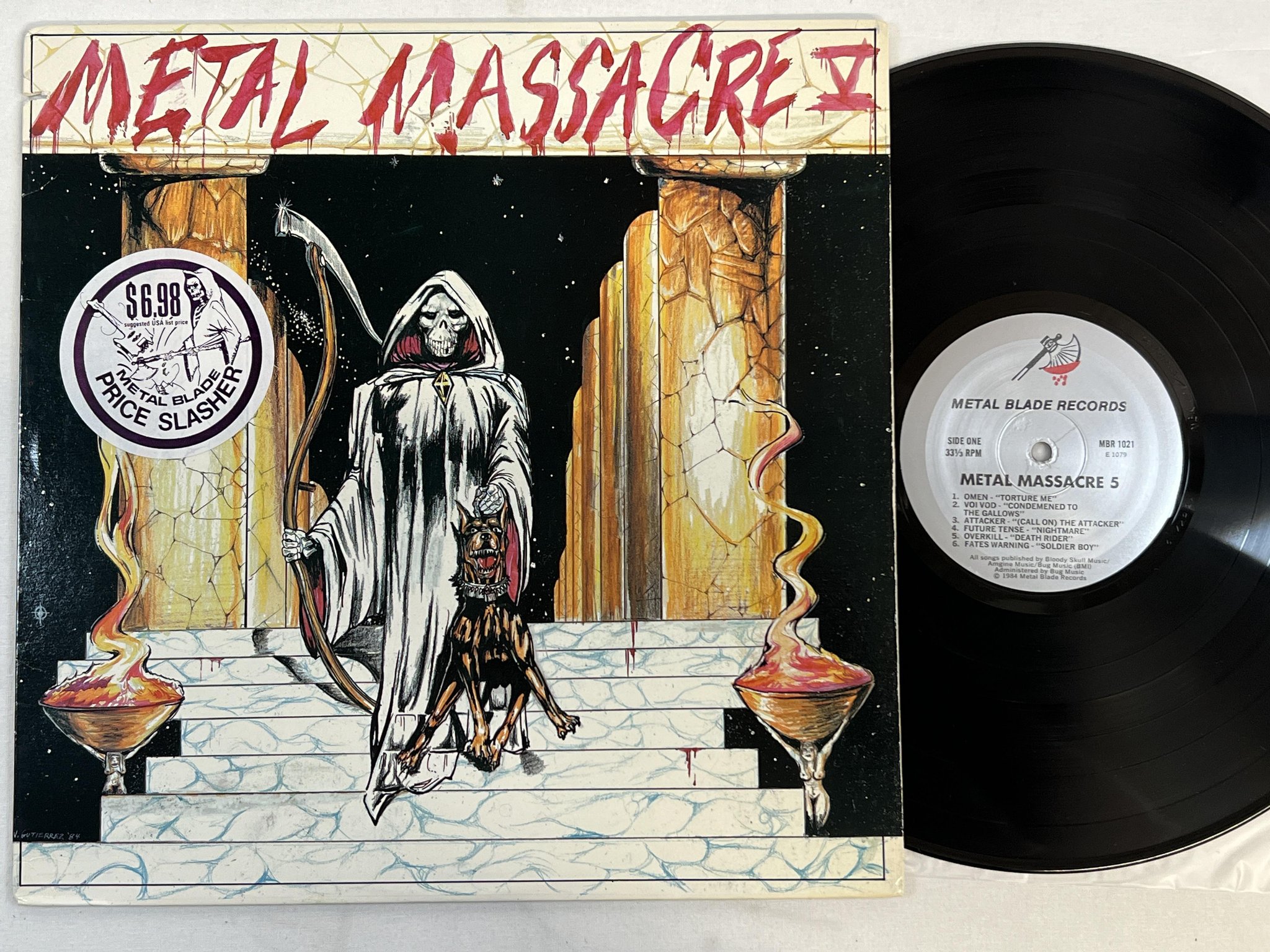 Omslagsbild för skivan V/A Metal Massacre V LP -84 US METL BLADE MBR 1021 trash