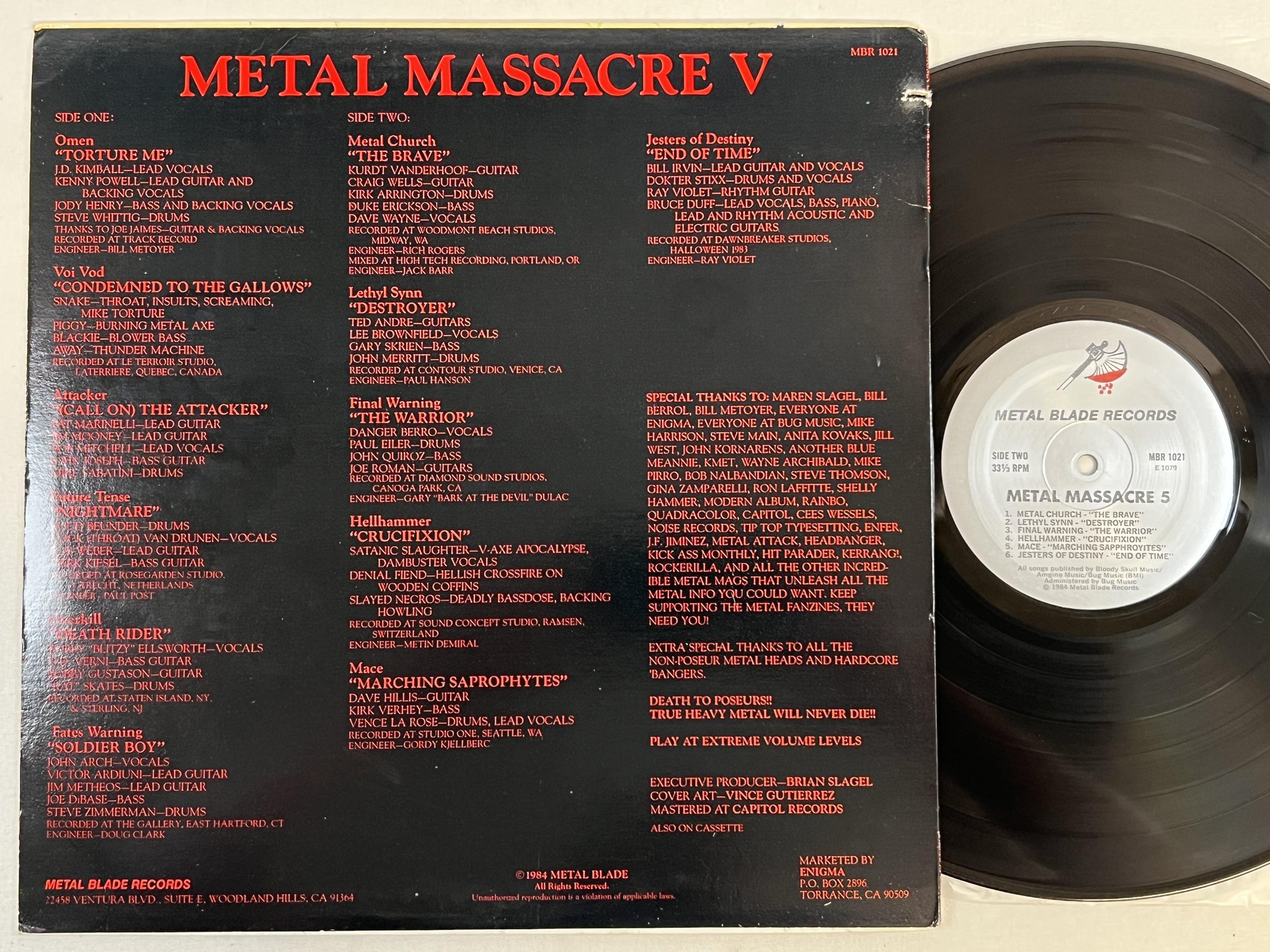 Omslagsbild för skivan V/A Metal Massacre V LP -84 US METL BLADE MBR 1021 trash