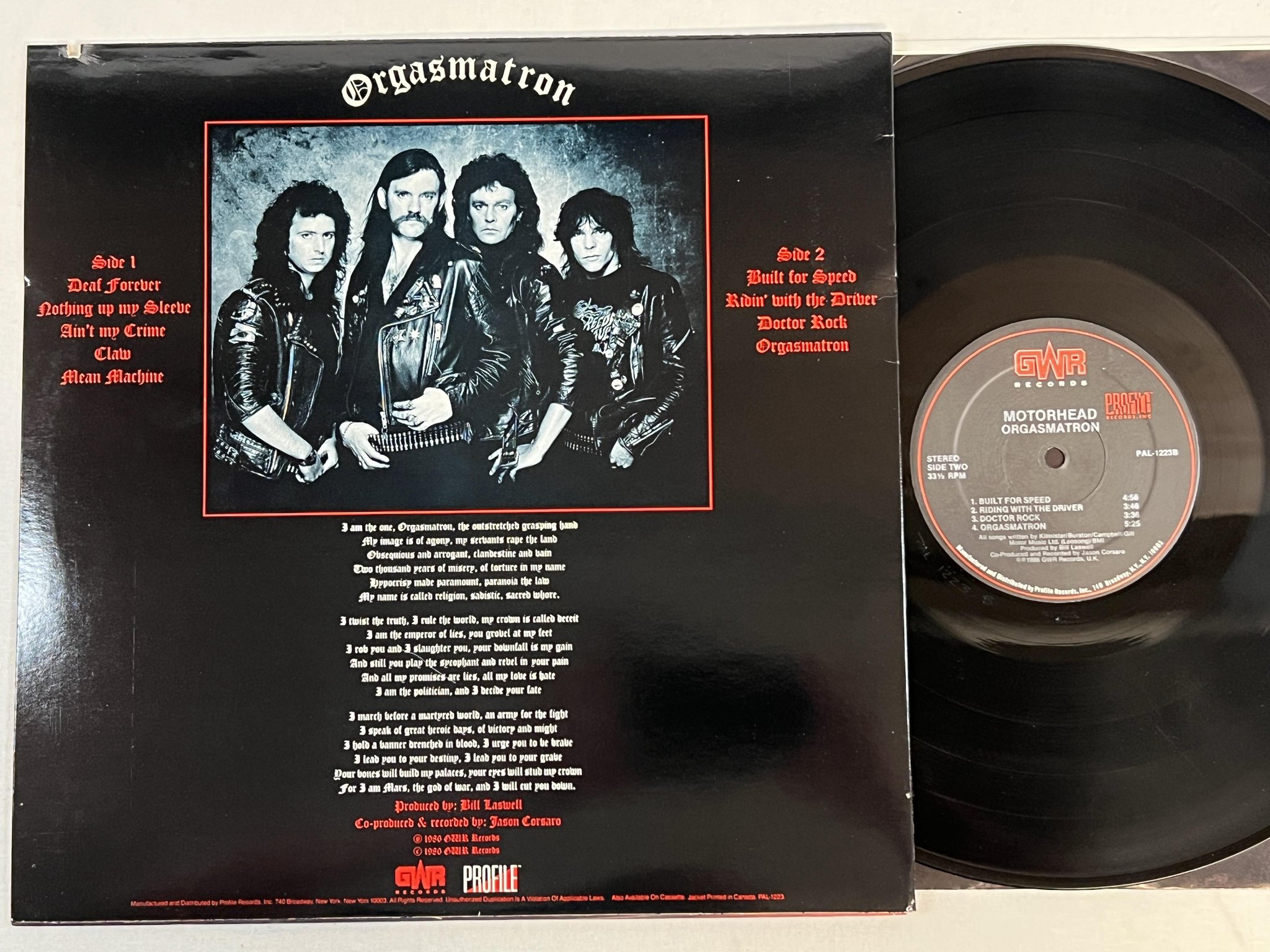 Omslagsbild för skivan MOTORHEAD orgasmatron LP -86 US GWR PAL-1223 ** HEAVY METAL **
