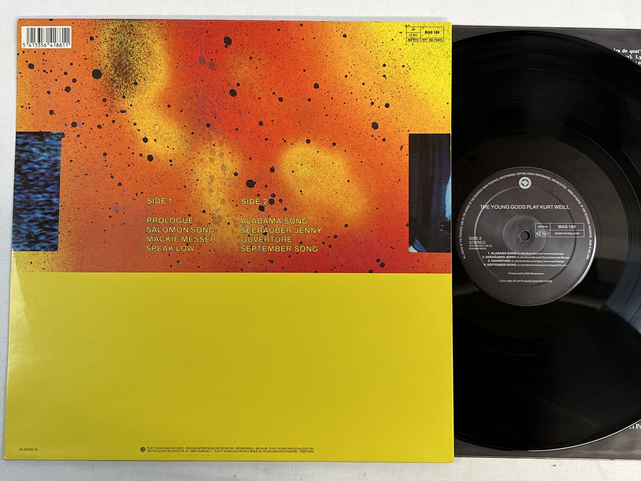 Omslagsbild för skivan The Young Gods Play Kurt Weill LP -91 EU play it again sam BIAS 188 electronic