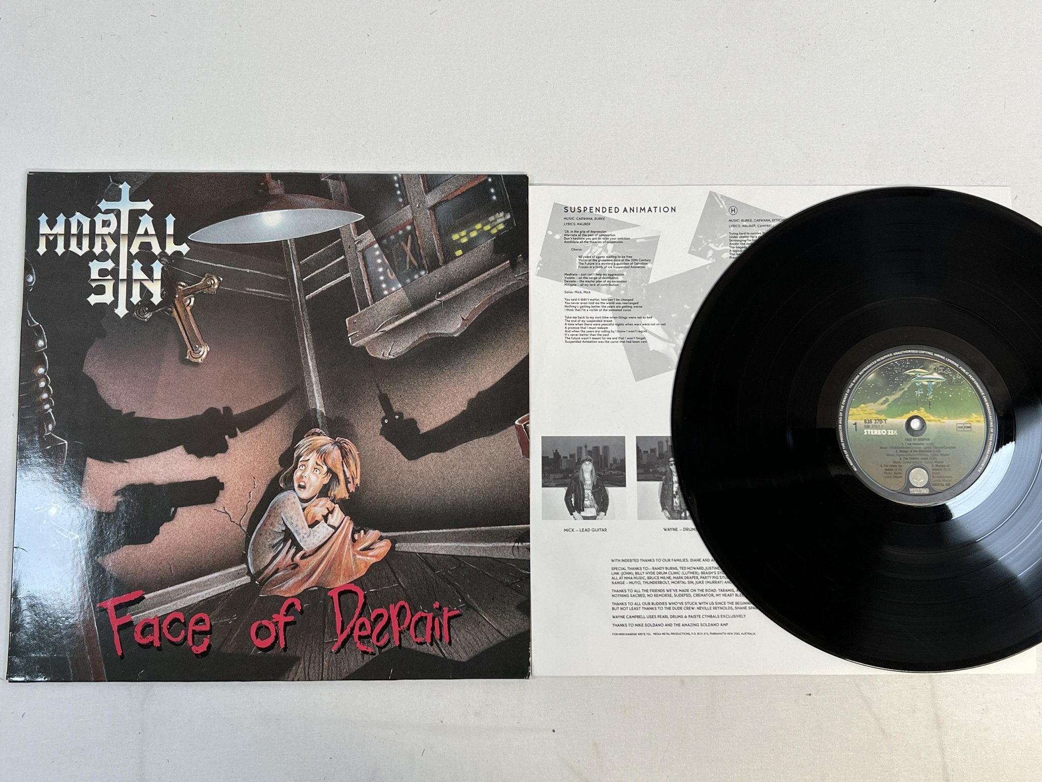 Omslagsbild för skivan MORTAL SIN Face Of Despair LP -89 EU vertigo 836 370-1 