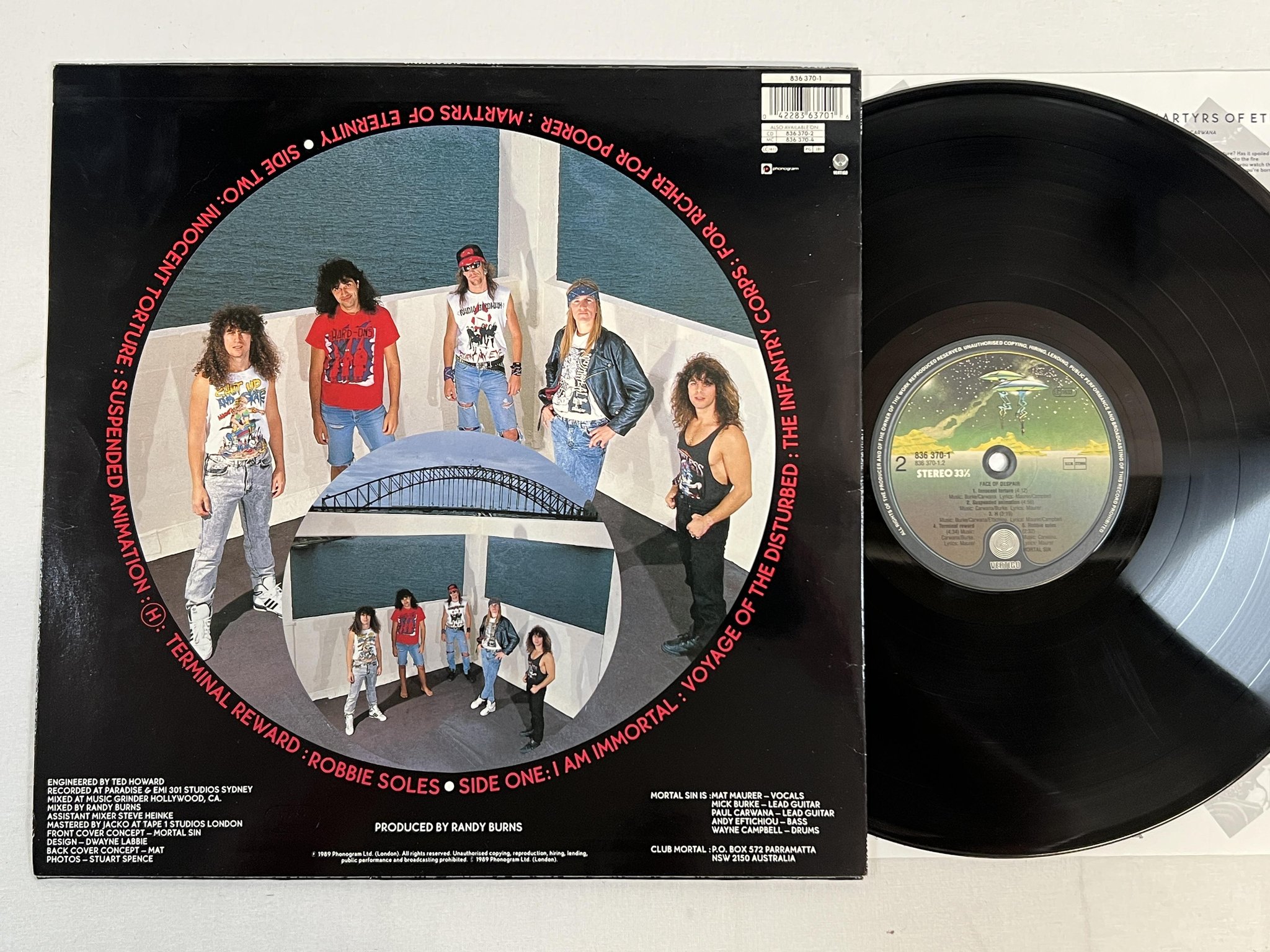 Omslagsbild för skivan MORTAL SIN Face Of Despair LP -89 EU vertigo 836 370-1 