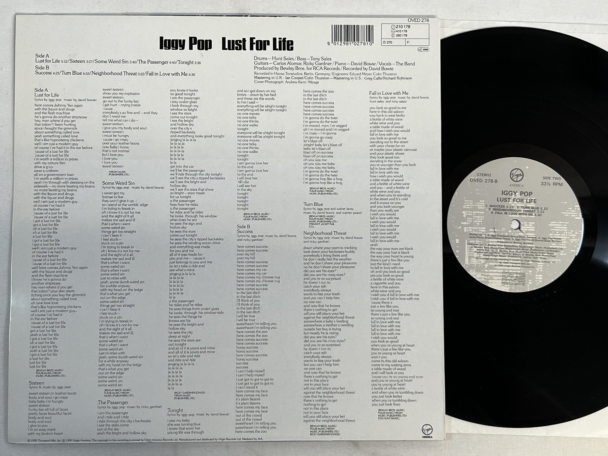 Omslagsbild för skivan IGGY POP lust for life LP re -90 VIRGIN OVED 278