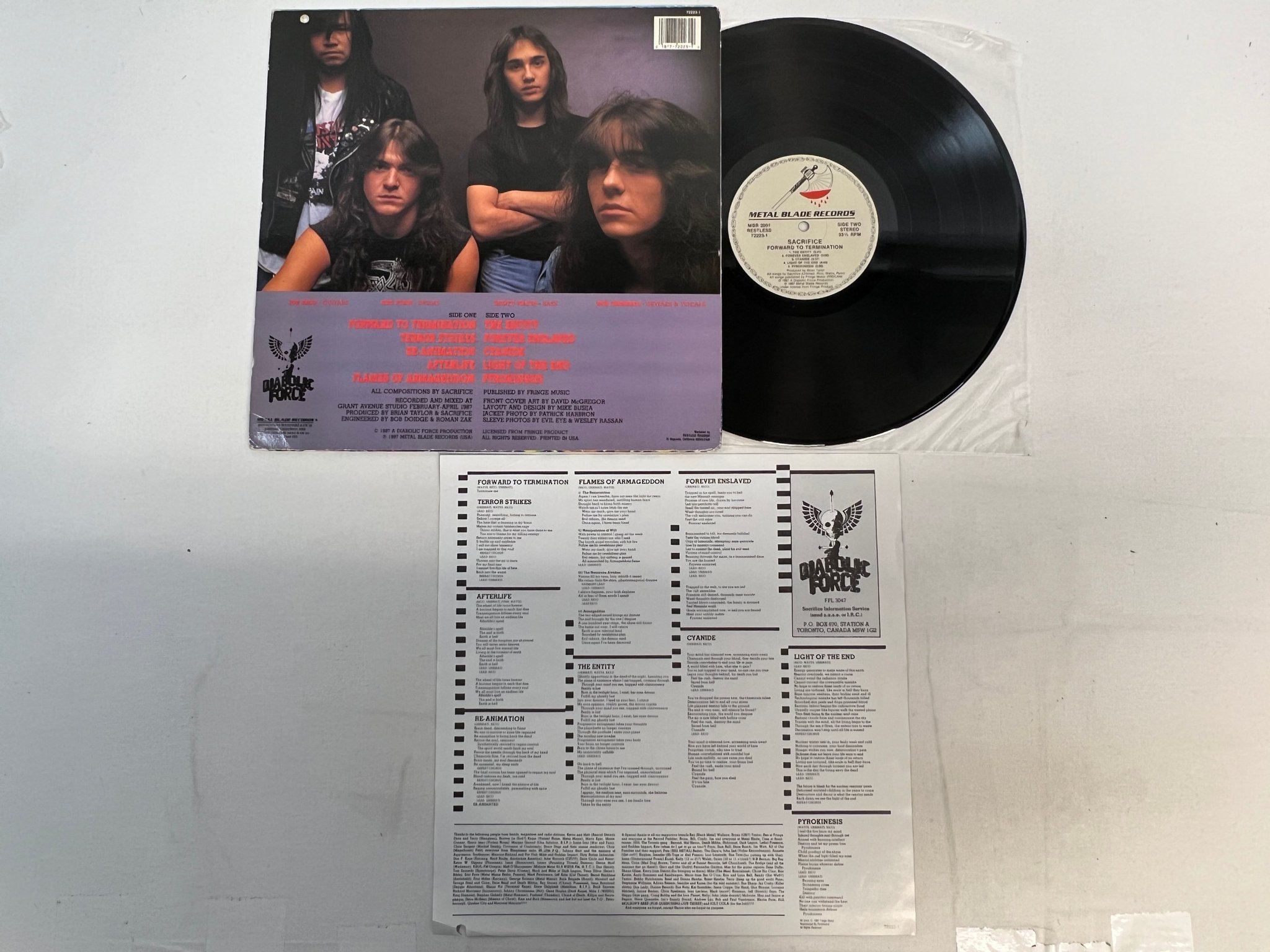 Omslagsbild för skivan SACRIFICE forward to termination LP -87 US METAL BLADE MBR 2001 ** speed metal *