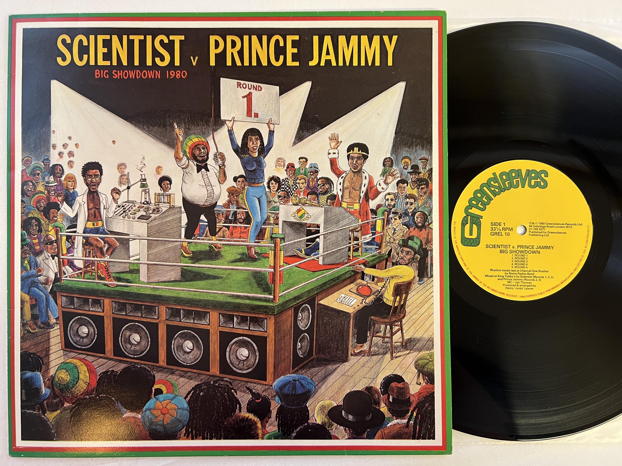 Omslagsbild för skivan SCIENTIST vs PRINCE JAMMY big showdown LP -80 UK GREENSLEEVES GREL 10