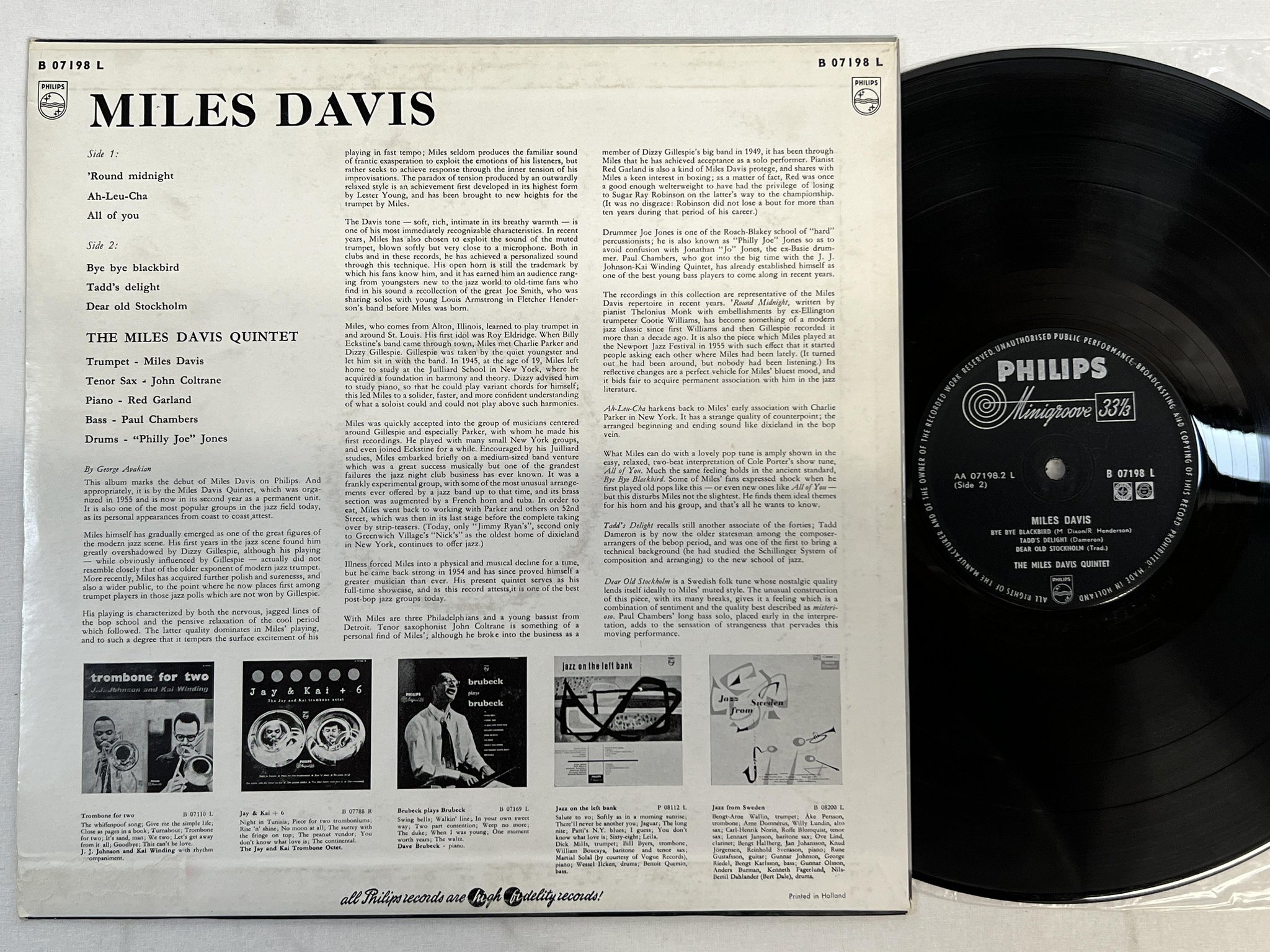 Omslagsbild för skivan MILES DAVIS s/t LP -57 Hol PHILIPS mono B 07198 L 
