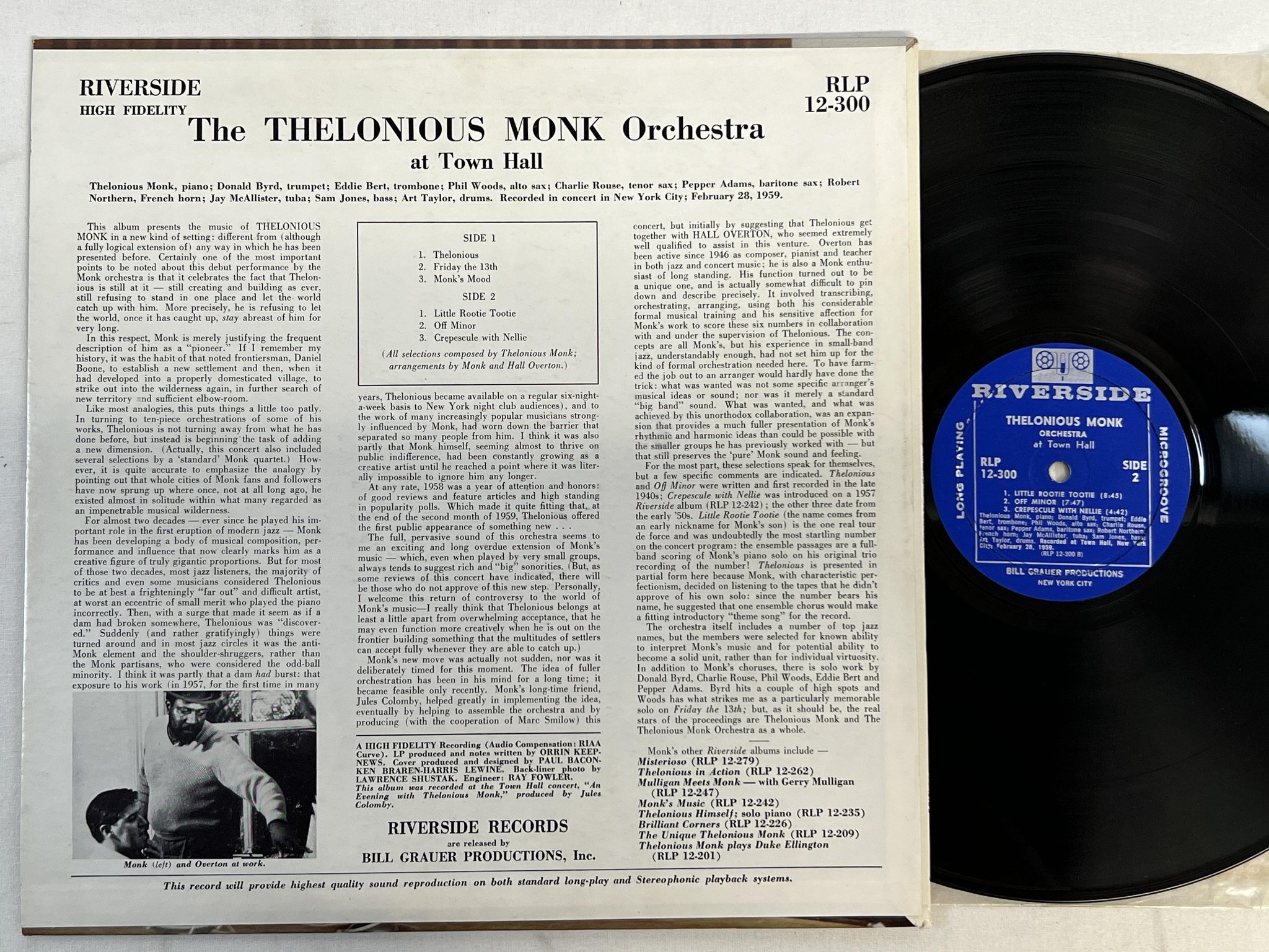Omslagsbild för skivan THELONIOUS MONK at Town Hall LP -59 US RIVERSIDE RLP 12-300 ** NICE COPY **