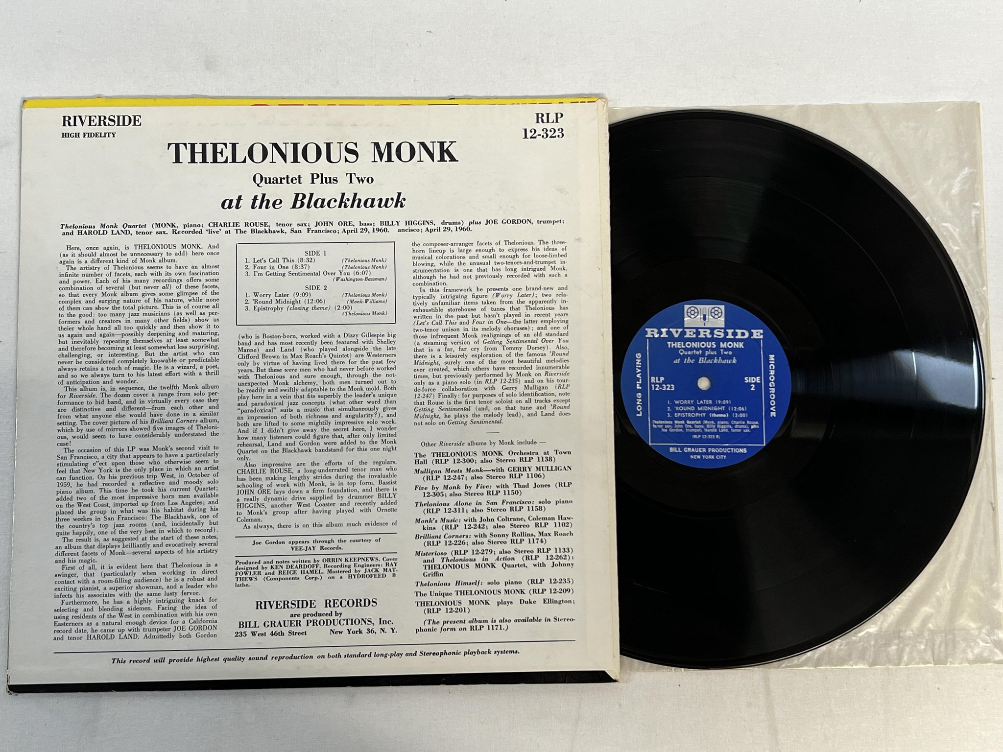 Omslagsbild för skivan THELONIOUS MONK QUARTET PLUS TWO at the Blackhawk LP -60 US RIVERSIDE RLP 12-323