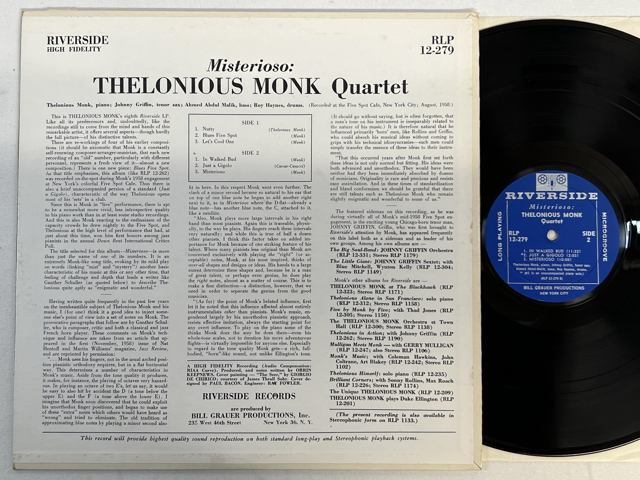 Omslagsbild för skivan THELONIOUS MONK QUARTET misterioso LP -58 US RIVERSIDE RLP 12-279
