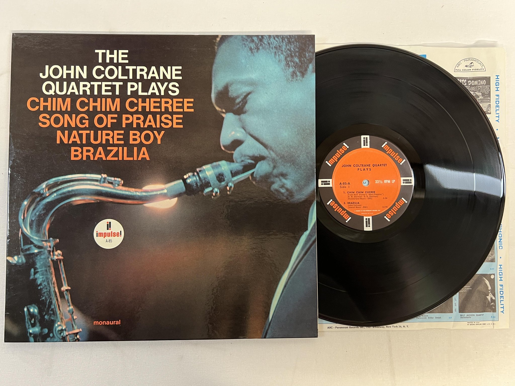 Omslagsbild för skivan JOHN COLTRANE QUARTET plays LP -65 US IMPULSE! A-85 mono original ** TOPP EX **