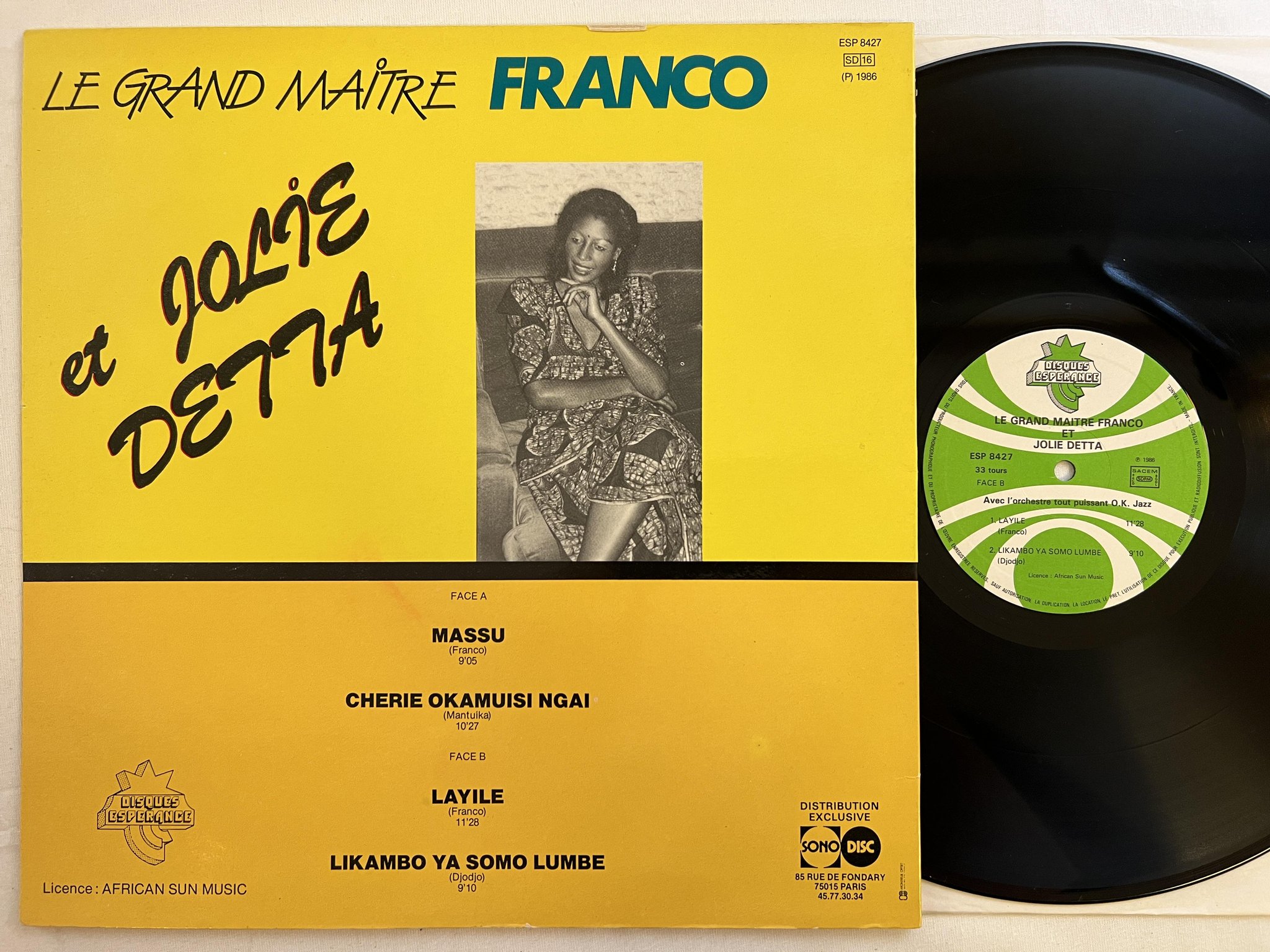 Omslagsbild för skivan EL GRAND MAITRE FRANCO ET JOLIE DETTA LP -86 ESP 8427 ** mega rare soukous **