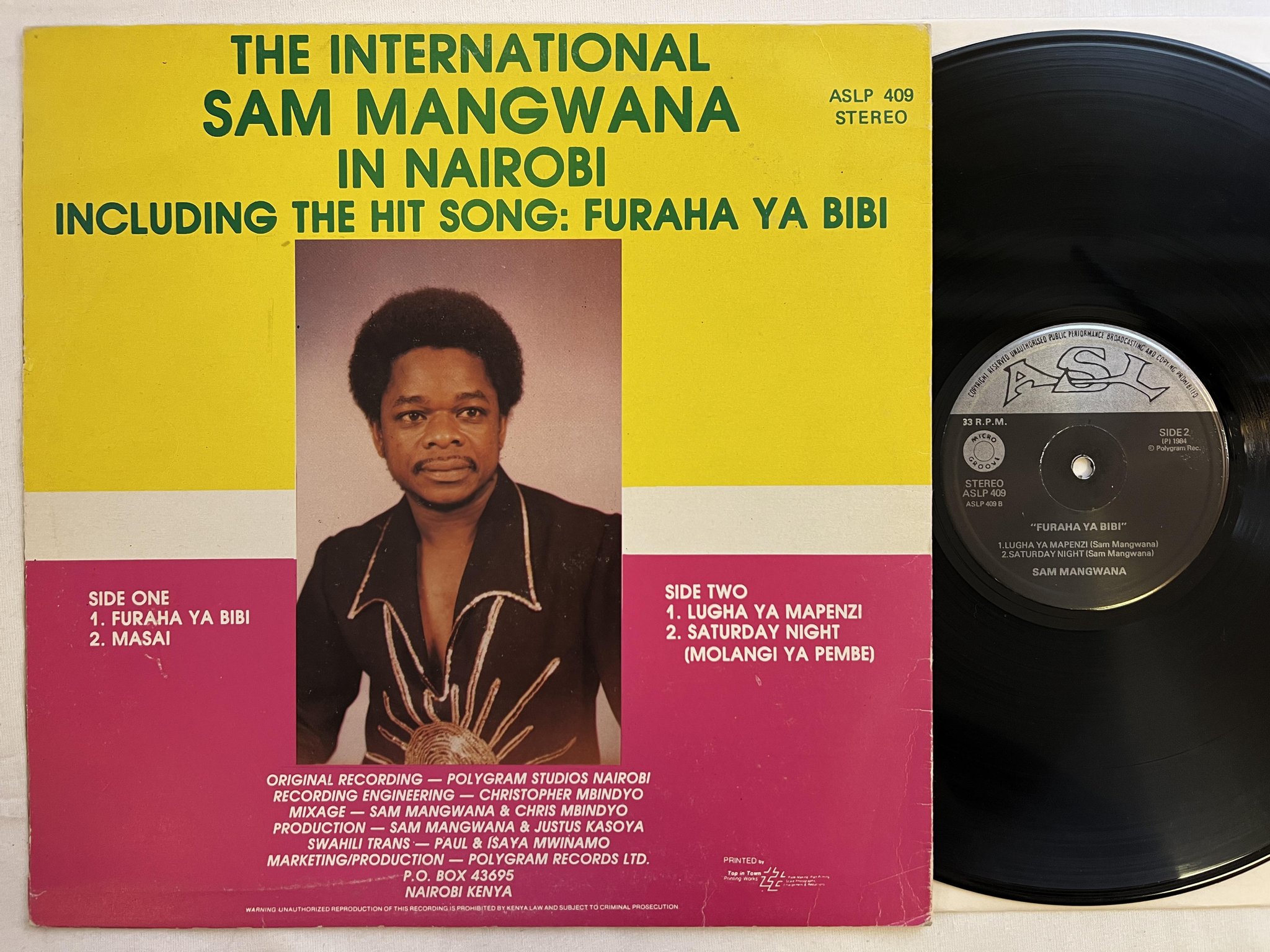 Omslagsbild för skivan Sam Mangwana in Nairobi LP Kenya POLYGRAM ASLP 409 soukous