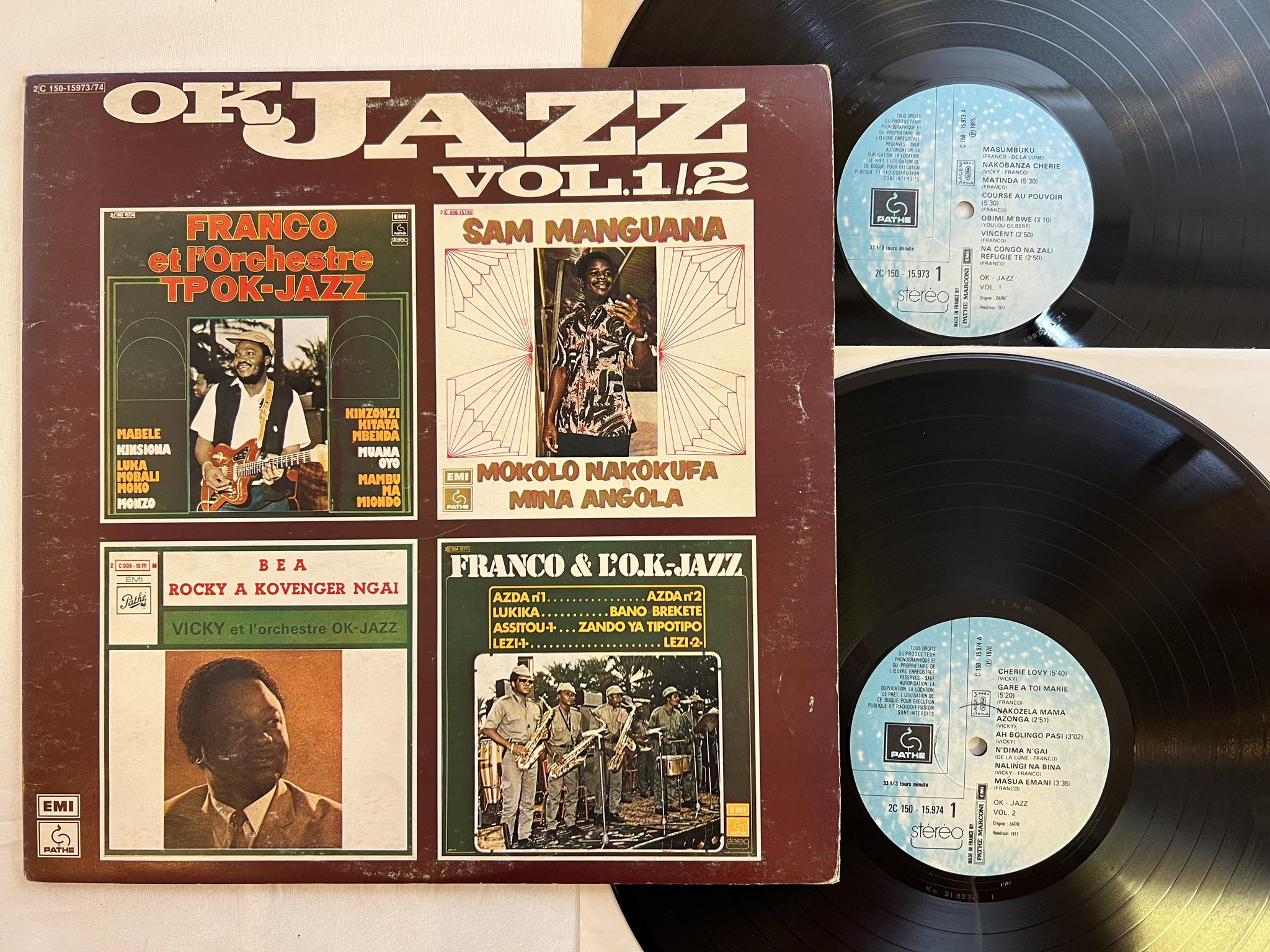 Omslagsbild för skivan OK JAZZ vol I / II 2xLP -77 Fra PATHE 2C 150-15973/74 Afro Rumba
