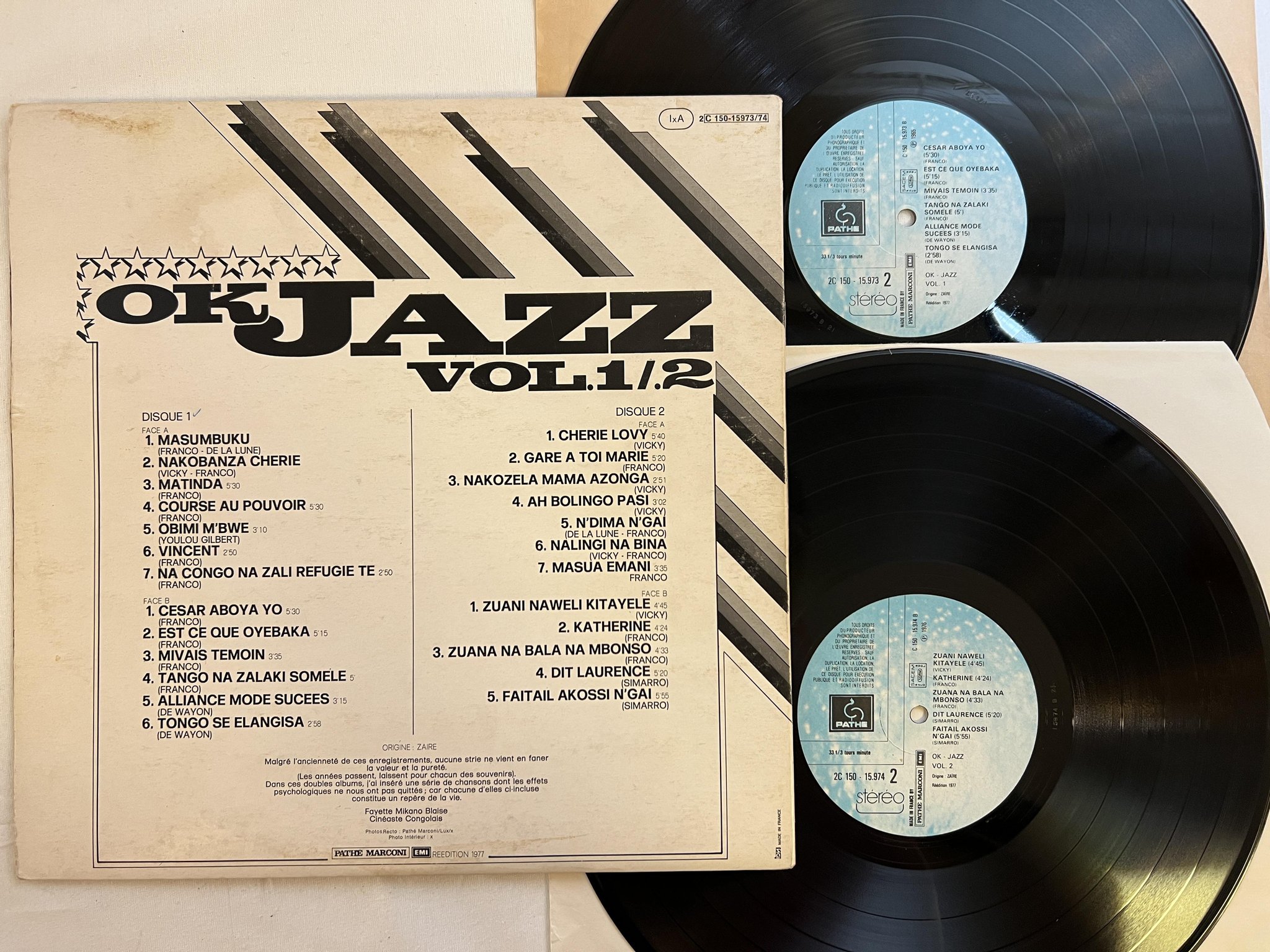 Omslagsbild för skivan OK JAZZ vol I / II 2xLP -77 Fra PATHE 2C 150-15973/74 Afro Rumba