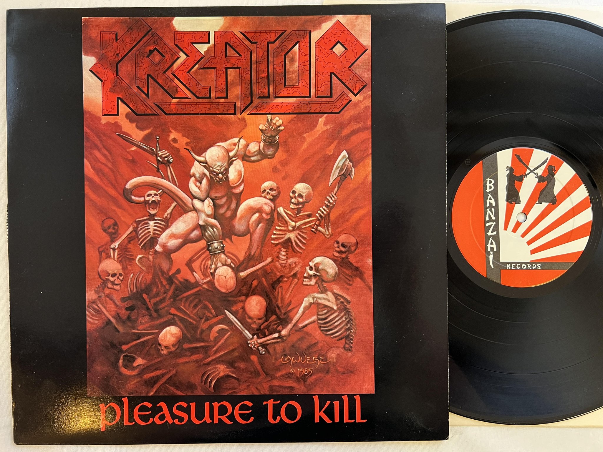 Omslagsbild för skivan KREATOR pleasure to kill LP -86 Canada BANZAI BRC 1972 speed metal