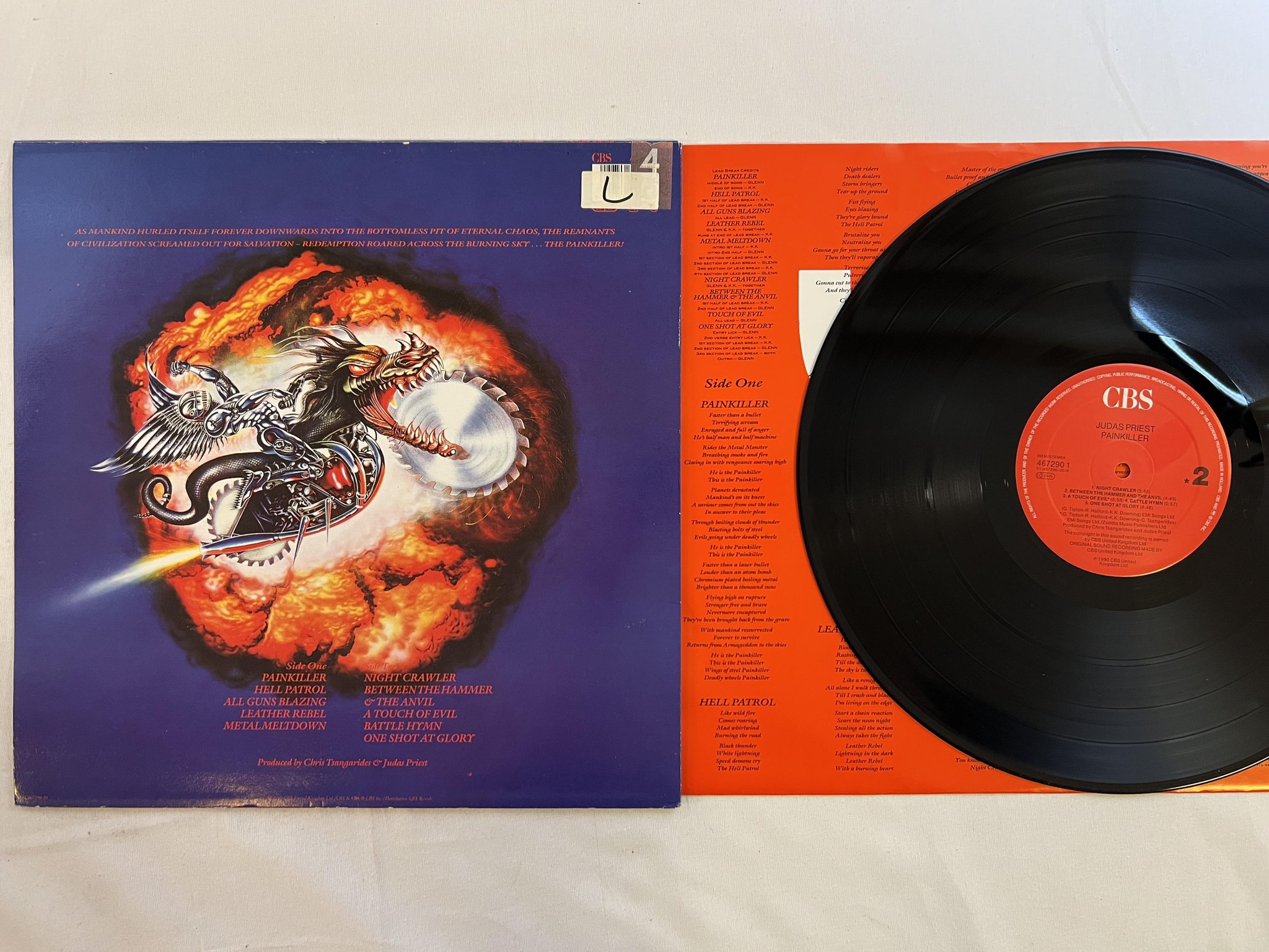 Omslagsbild för skivan JUDAS PRIEST painkiller LP -90 Hol CBS 4672901