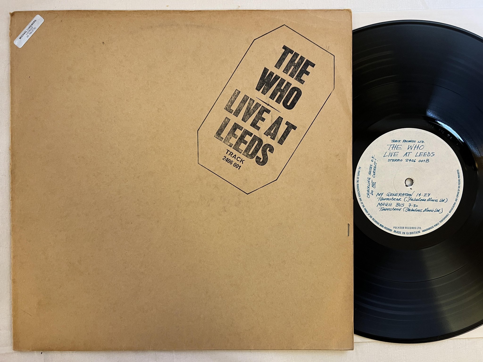 Omslagsbild för skivan THE WHO  Live At Leeds LP re UK TRACK 2406 001 blue lettering 