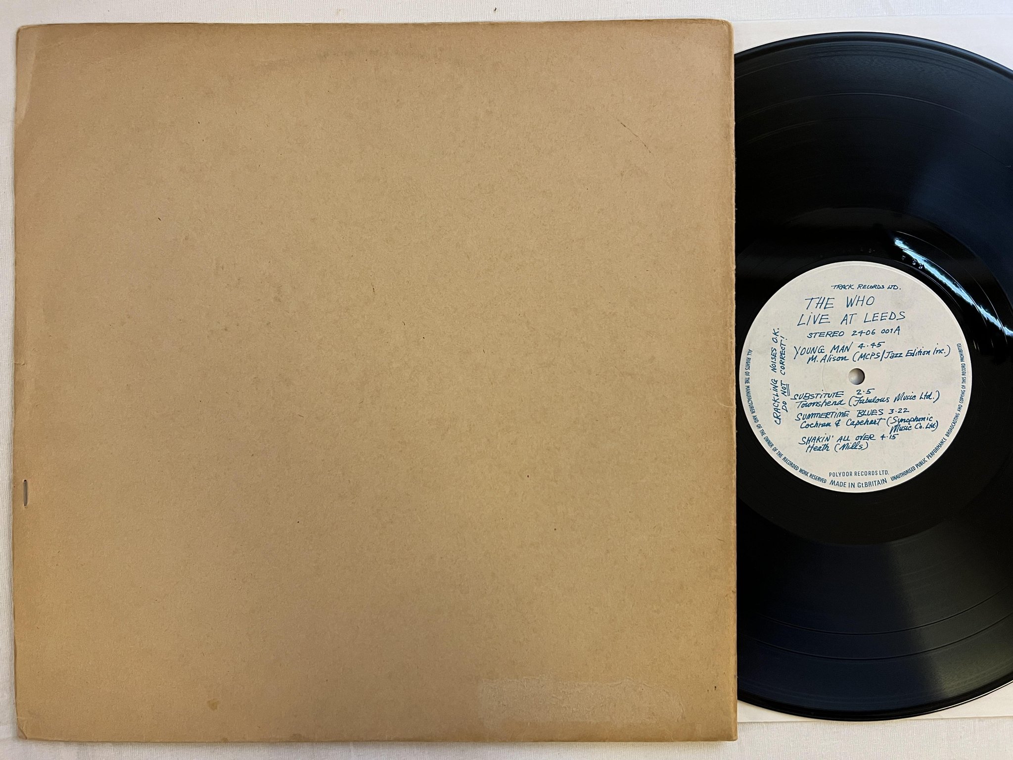 Omslagsbild för skivan THE WHO  Live At Leeds LP re UK TRACK 2406 001 blue lettering 