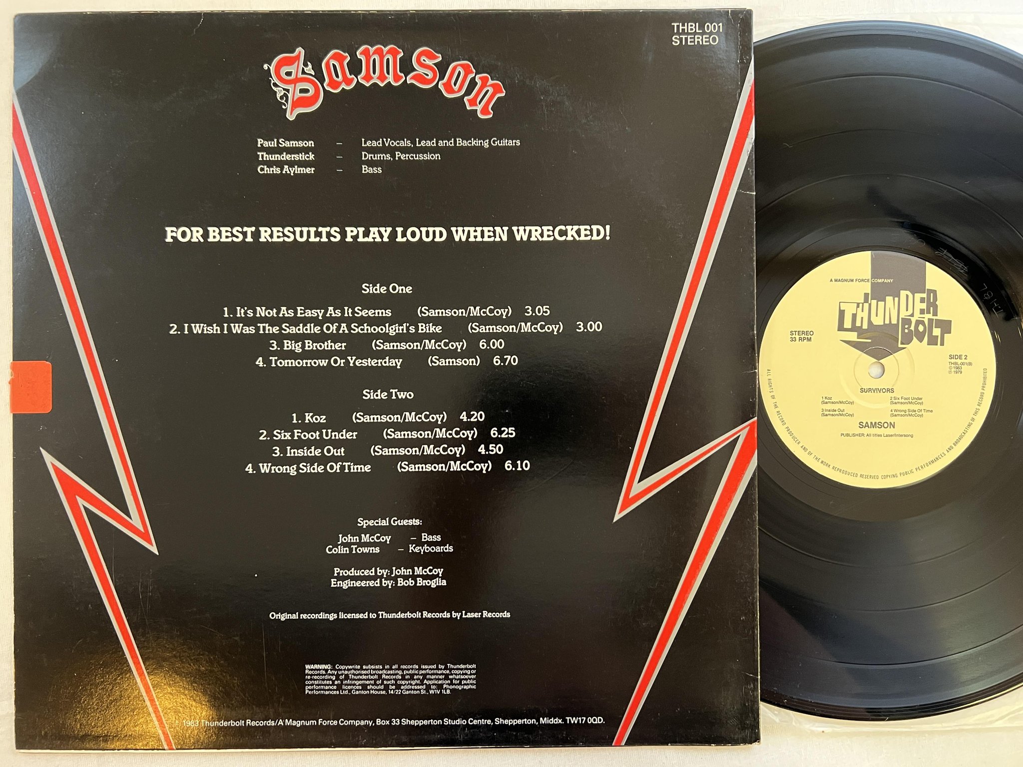 Omslagsbild för skivan SAMSON survivors LP re UK THUNDERBOLT THBL 001 