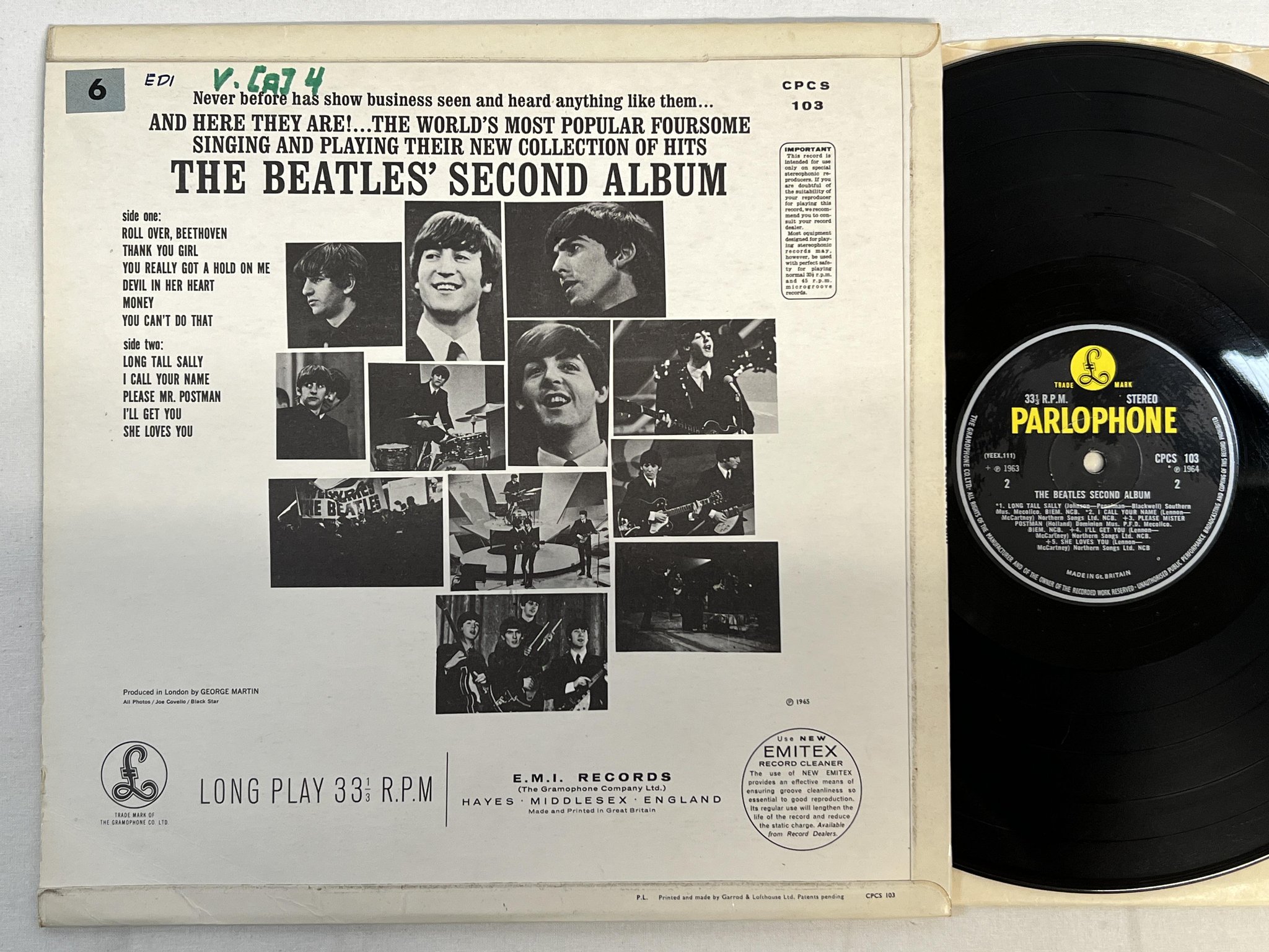 Omslagsbild för skivan THE BEATLES second album LP -66 UK PARLOPHONE  CPCS 103 ** rare export **