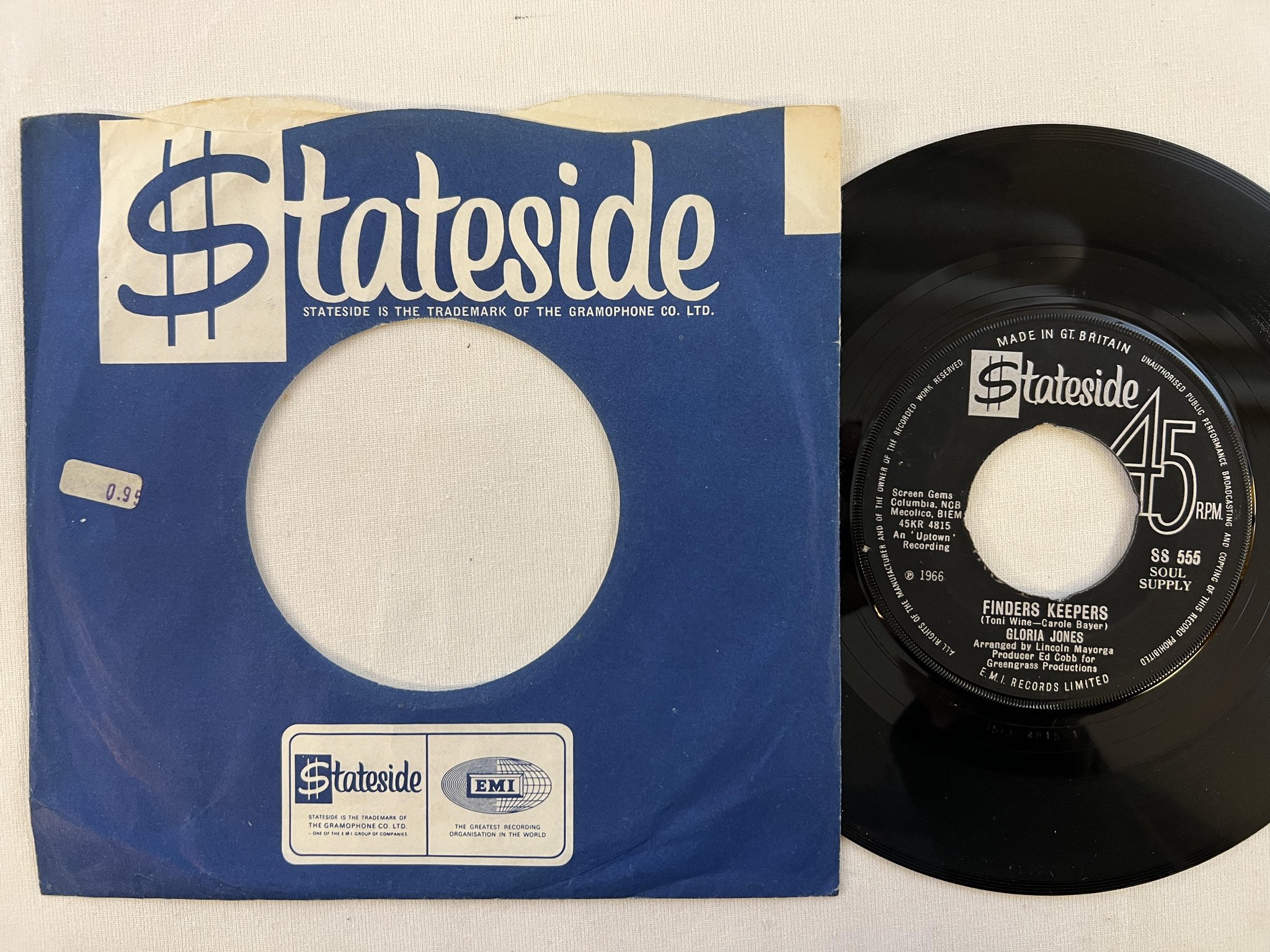 Omslagsbild för skivan GLORIA JONES Finders Keepers 7"single -66 UK STATESIDE SS 555 ** RARE SOUL **