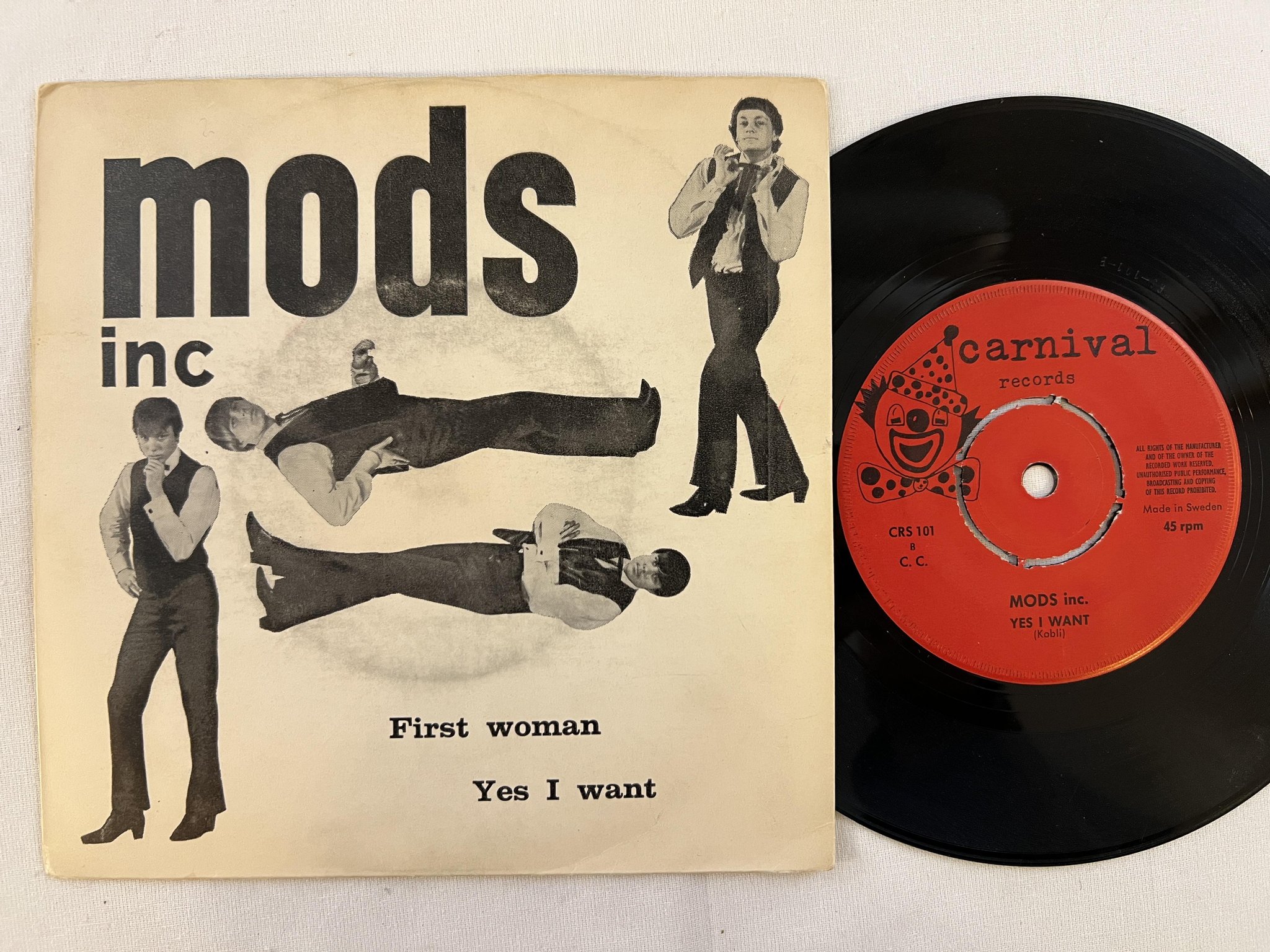 Omslagsbild för skivan MODS INC first woman 7"single -65 Swe CARNICAL CRS 101 garage / mod