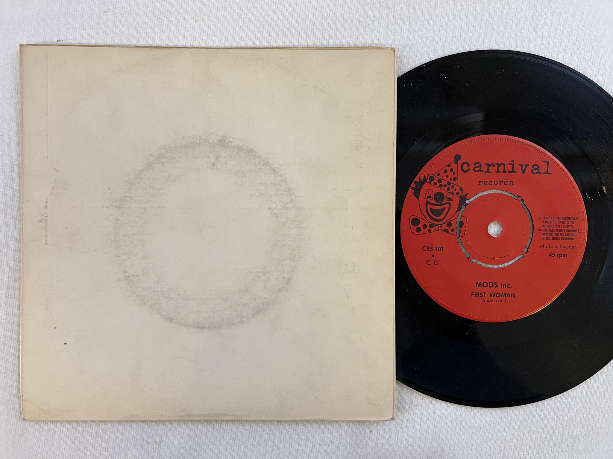 Omslagsbild för skivan MODS INC first woman 7"single -65 Swe CARNICAL CRS 101 garage / mod