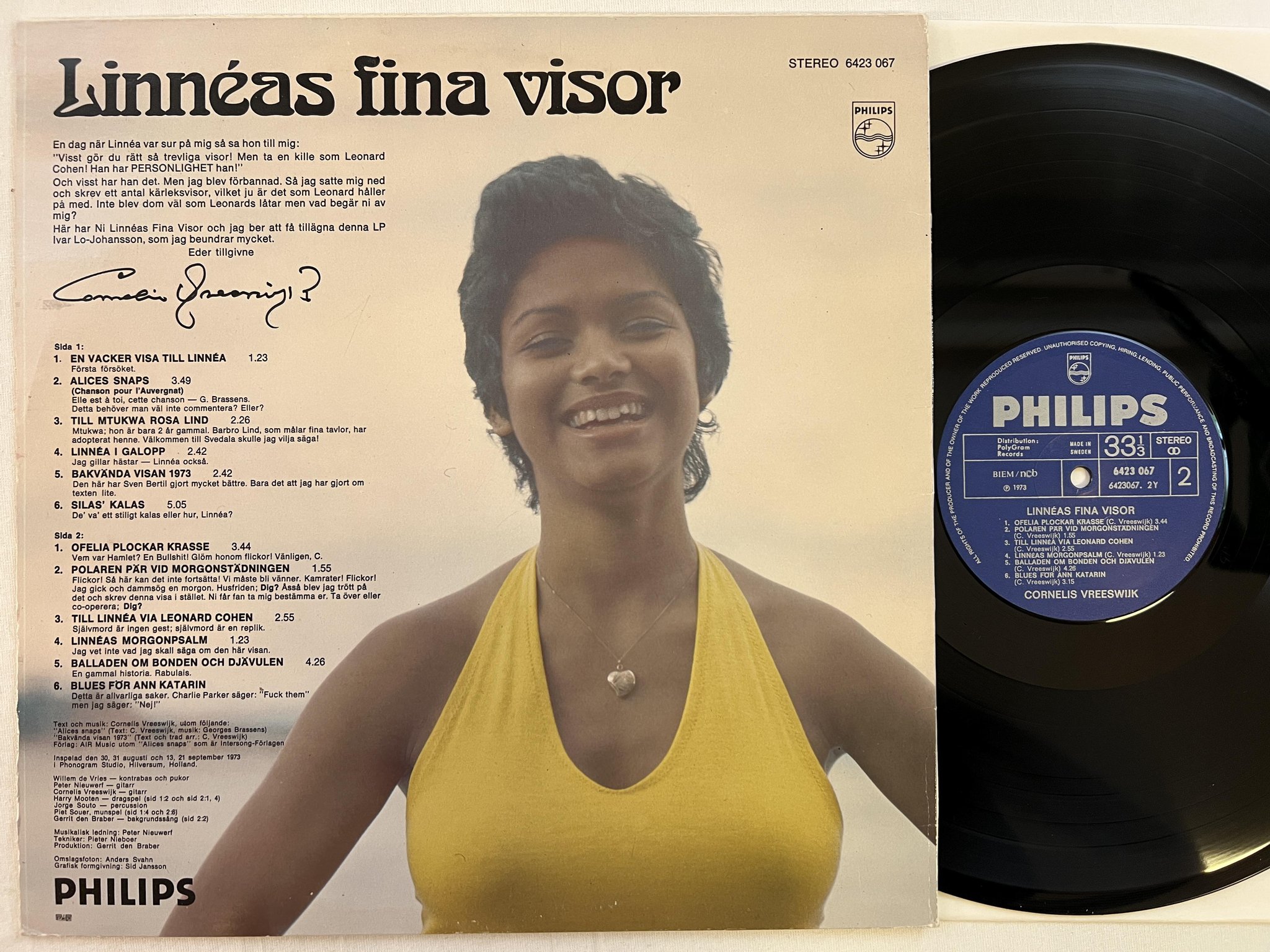 Omslagsbild för skivan CORNELIS VREESWIJK Linneas fina visor LP -73 Swe PHILIPS 6423067