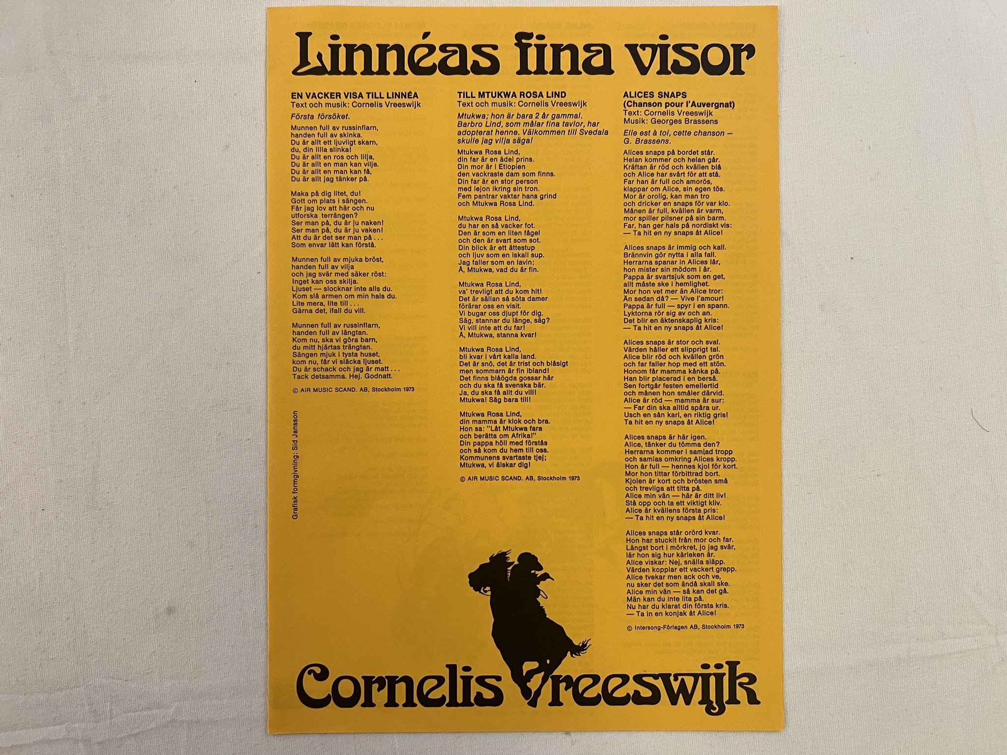 Omslagsbild för skivan CORNELIS VREESWIJK Linneas fina visor LP -73 Swe PHILIPS 6423067