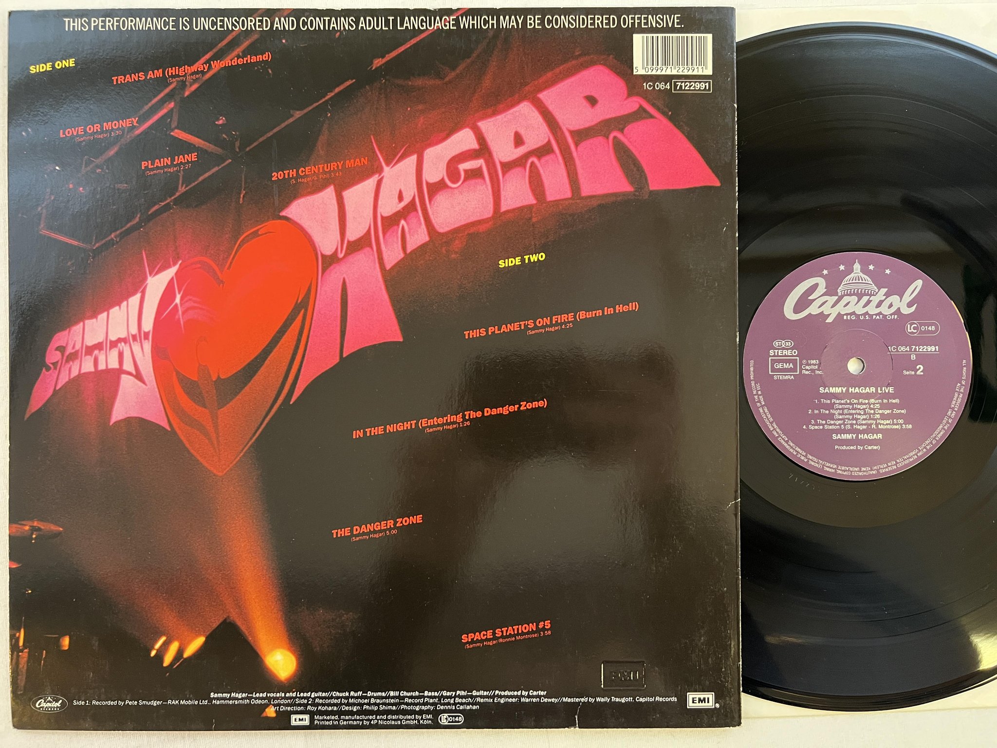 Omslagsbild för skivan SAMMY HAGAR live LP -83 EEC CAPITOL 1C 064 7122991