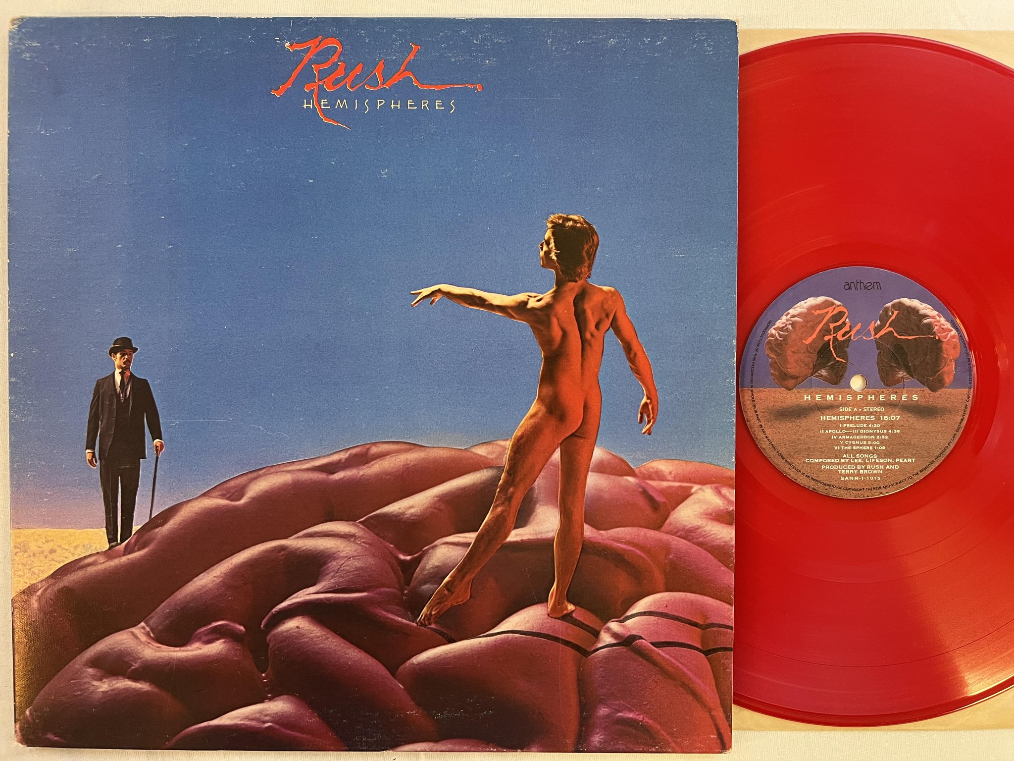 Omslagsbild för skivan RUSH hemispheres LP -78 Can ANTHEM SANR-1-1015 *** red vinyl **