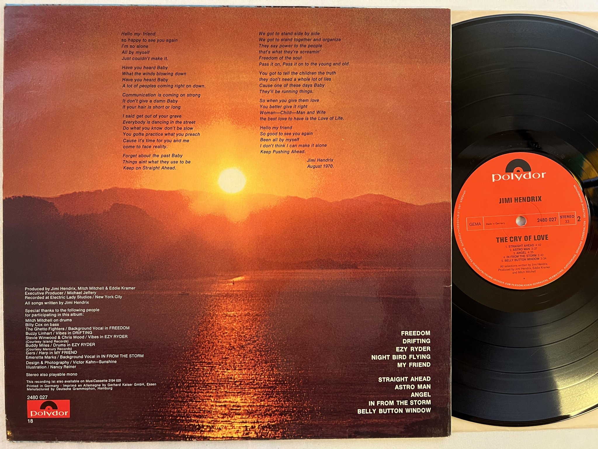 Omslagsbild för skivan JIMI HENDRIX the cry of love LP Ger POLYDOR 2480027