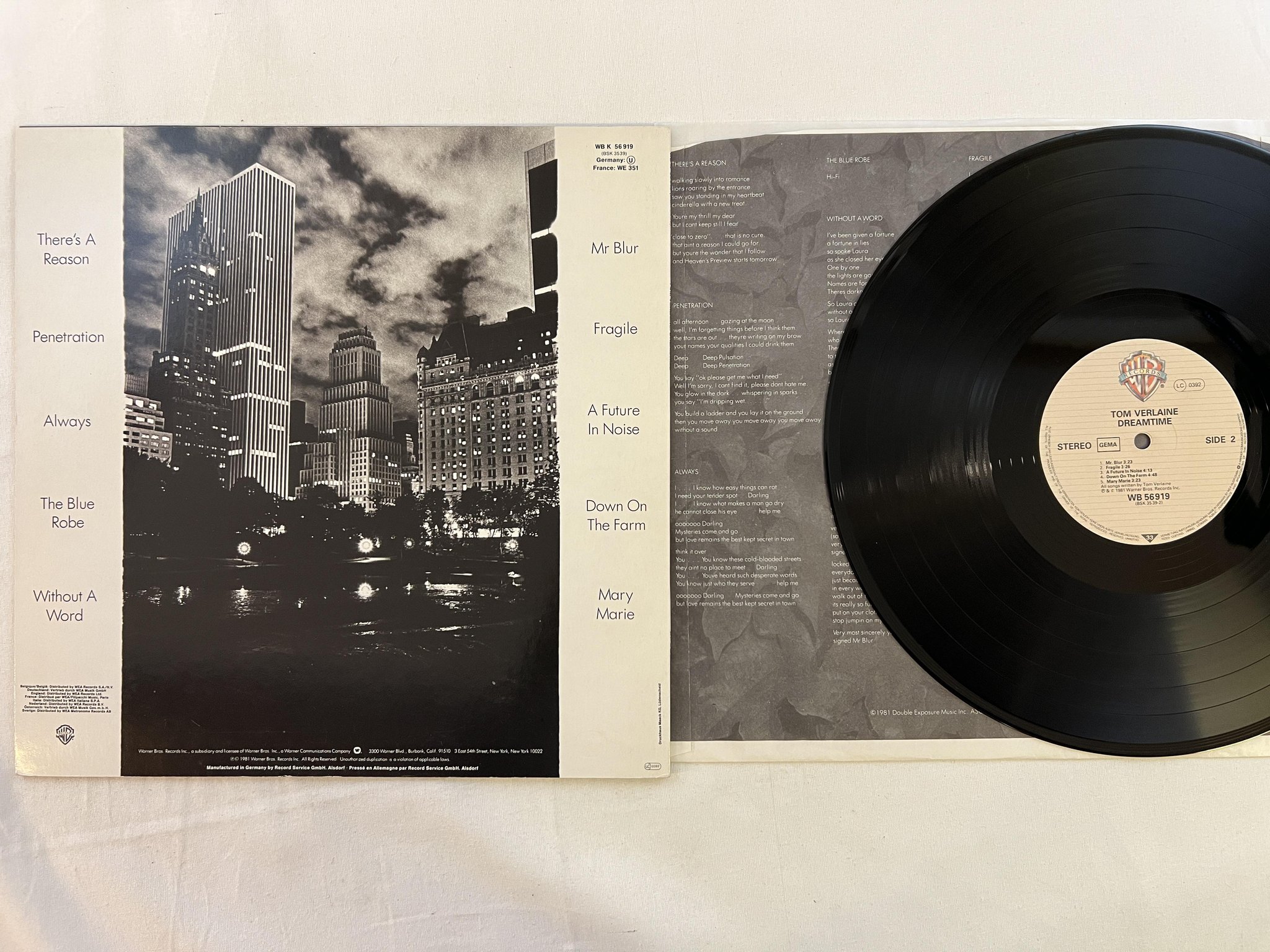 Omslagsbild för skivan TOM VERLAINE dreamtime LP -81 Ger WARNER WB 56919