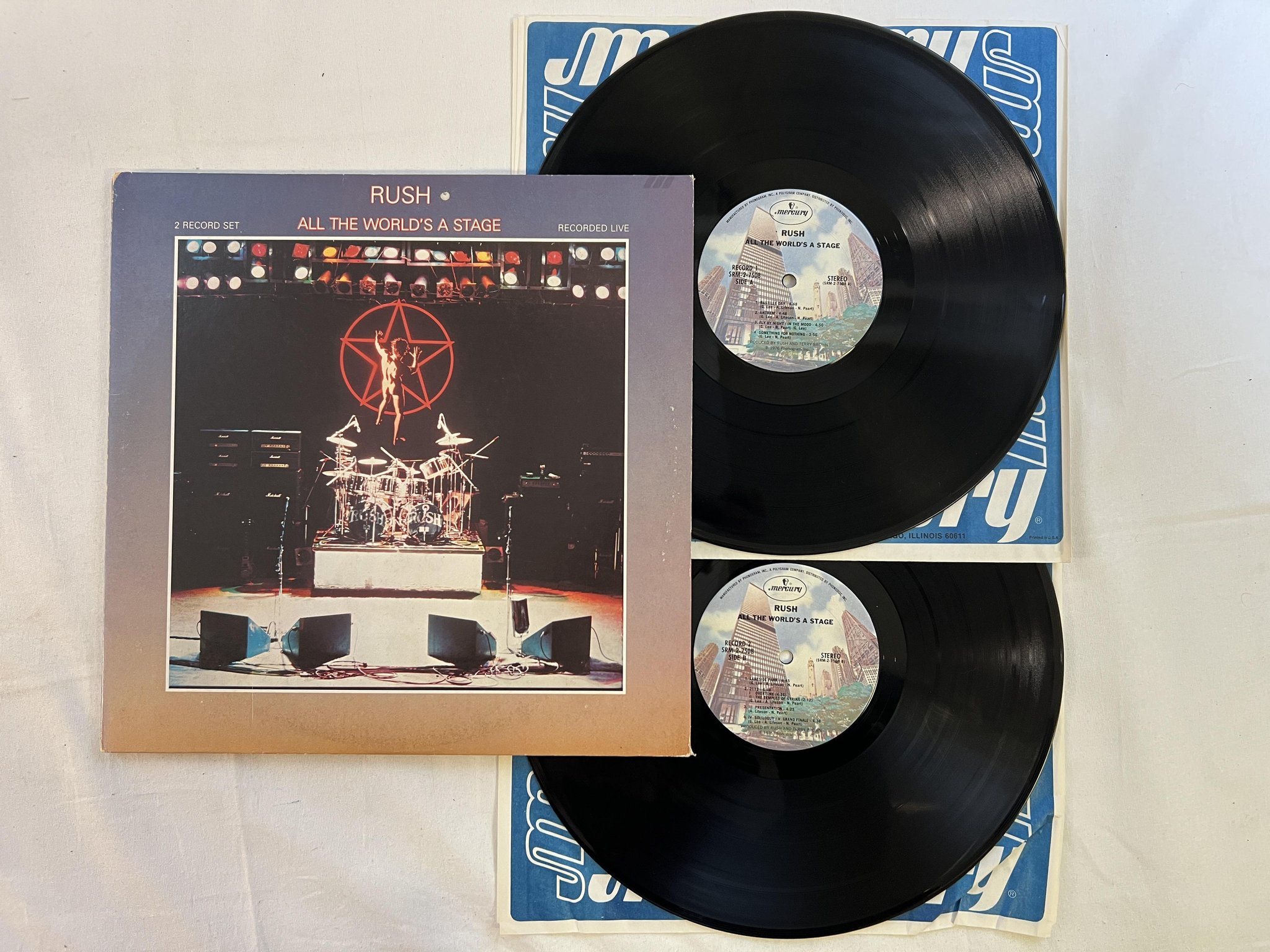 Omslagsbild för skivan RUSH all the world's a stage 2xLP -76 MERCURY SRM-2-7508