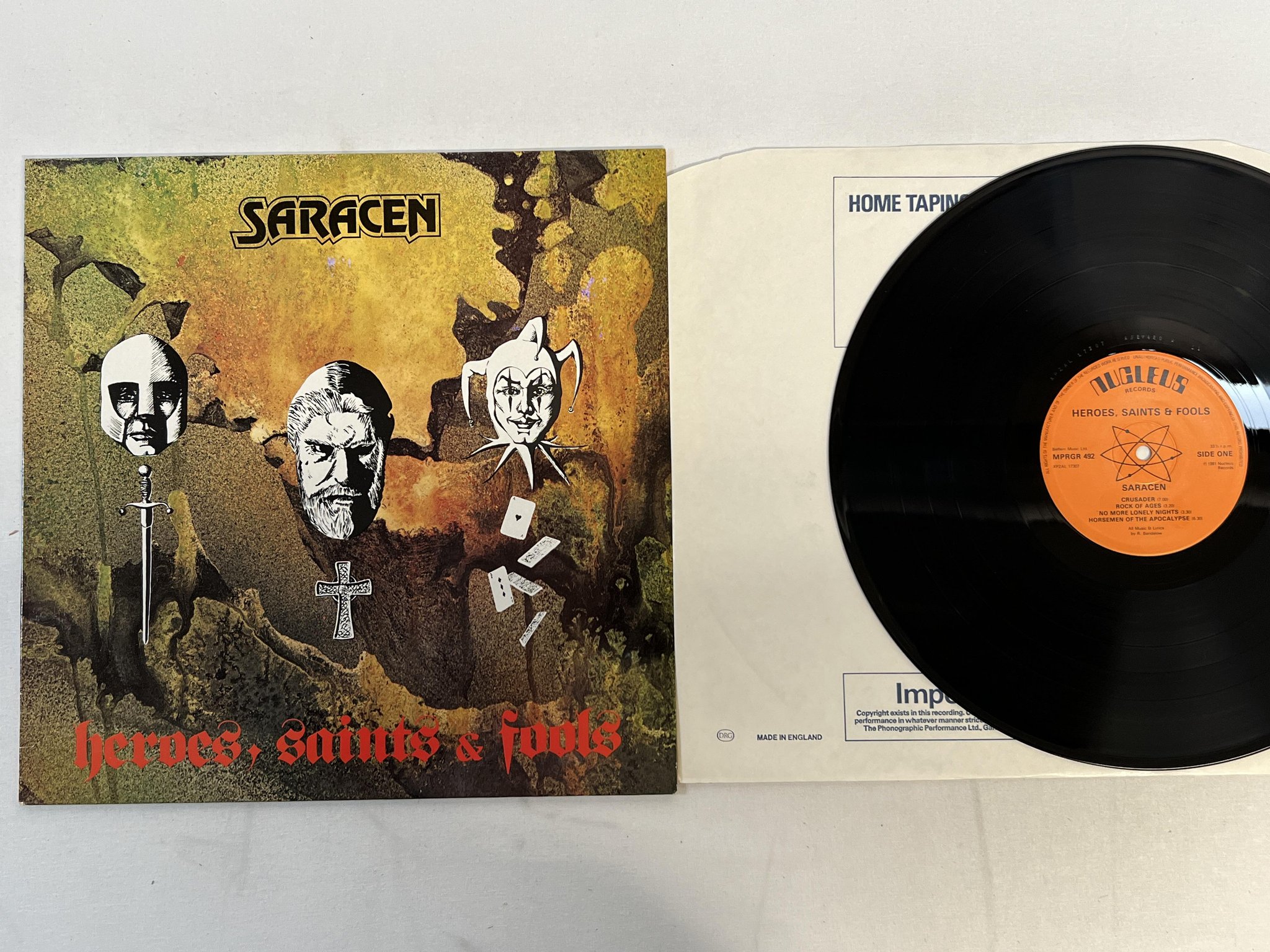 Omslagsbild för skivan SARACEN Heroes, Saints & Fools LP -82 UK NUCLEUS MPRGR 492